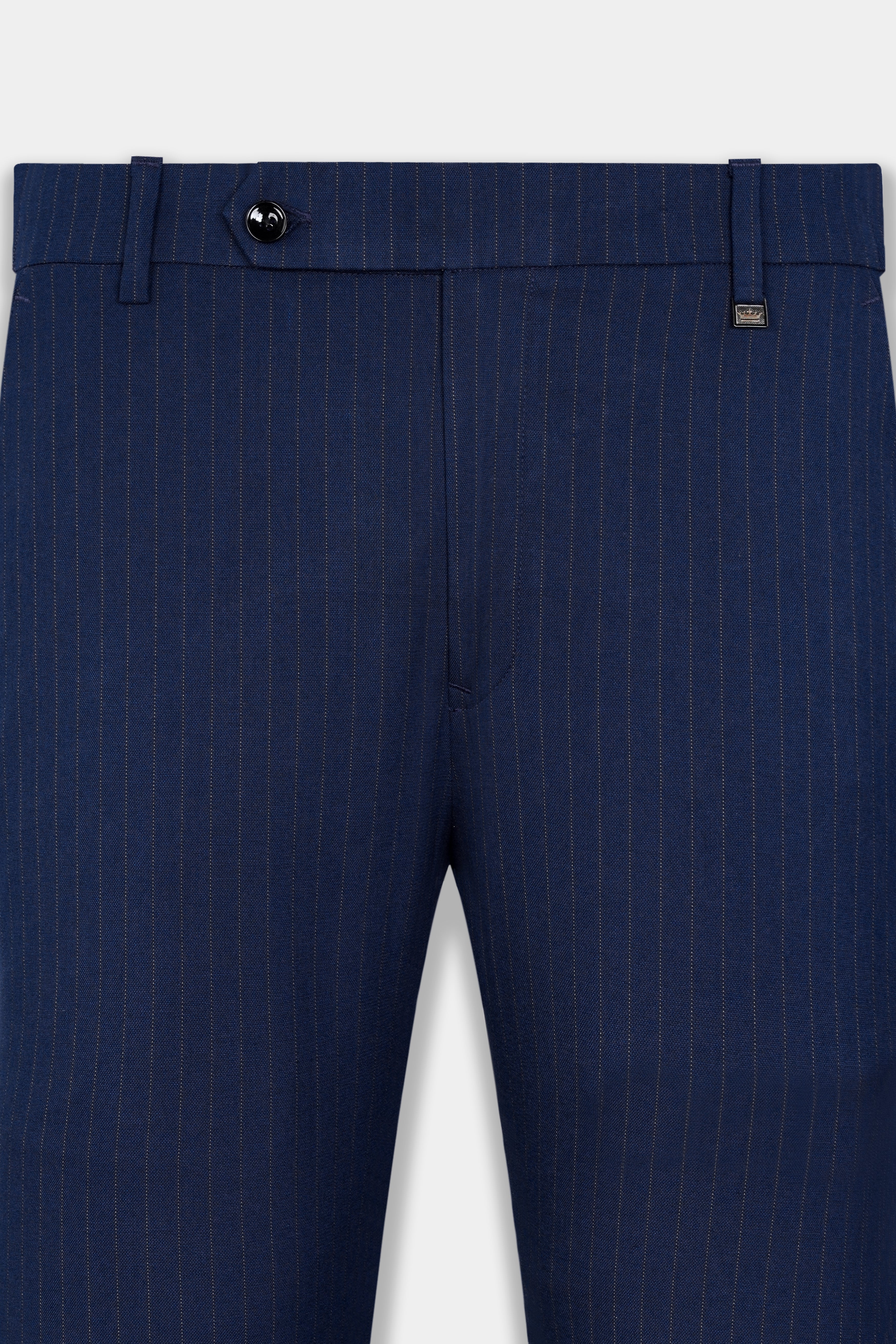 Ebony Clay Blue Striped Wool Rich Stretchable Waistband Pant