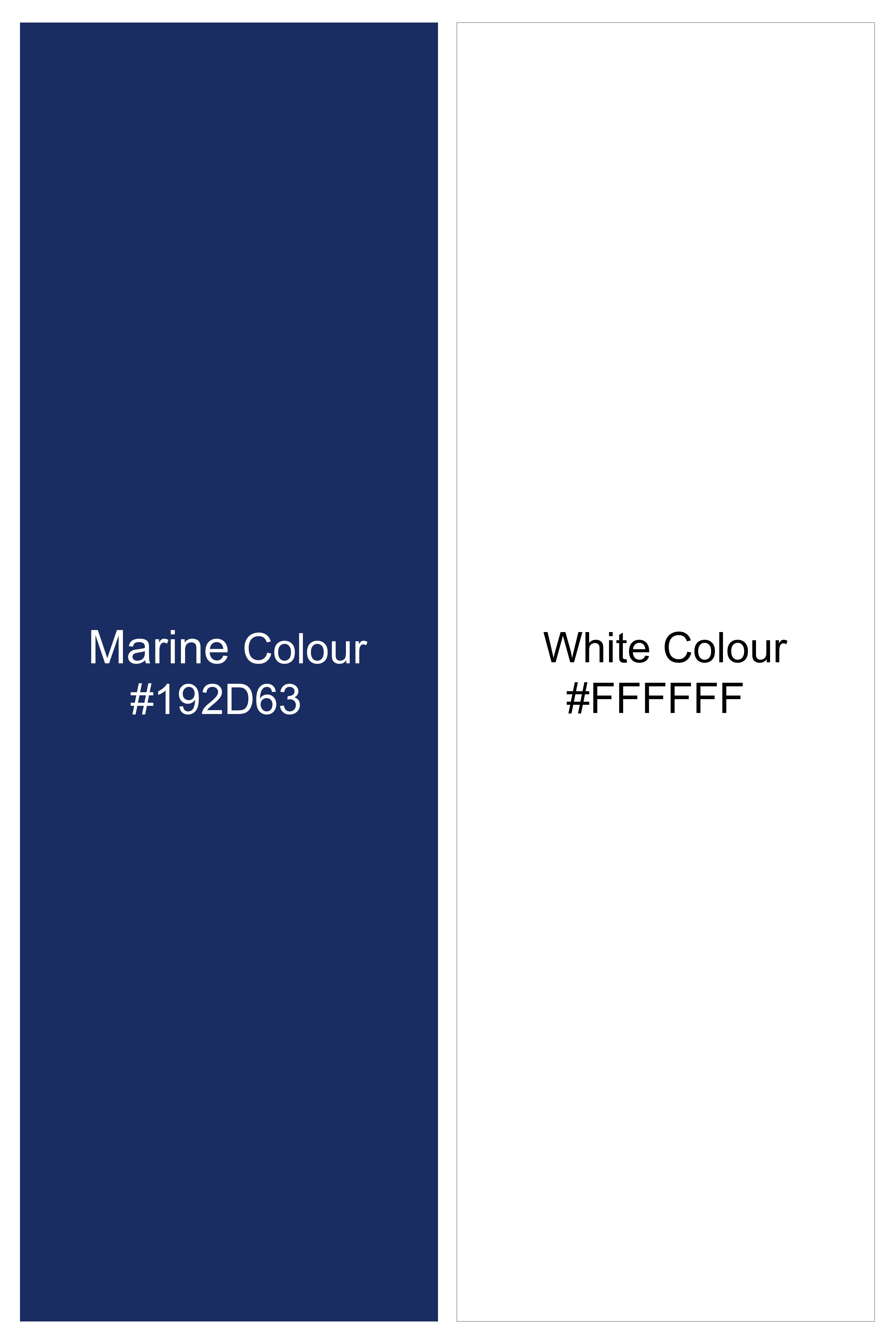 Marine Blue and White Windowpane Wool Rich Stretchable Waistband Pant