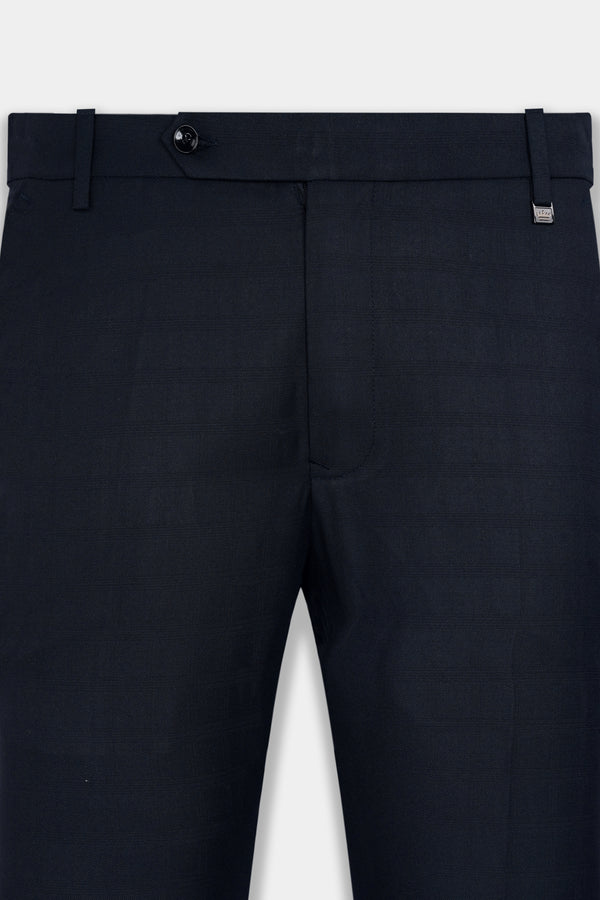 Baltic Blue Subtle Checkered Wool Rich Stretchable Waistband Pant