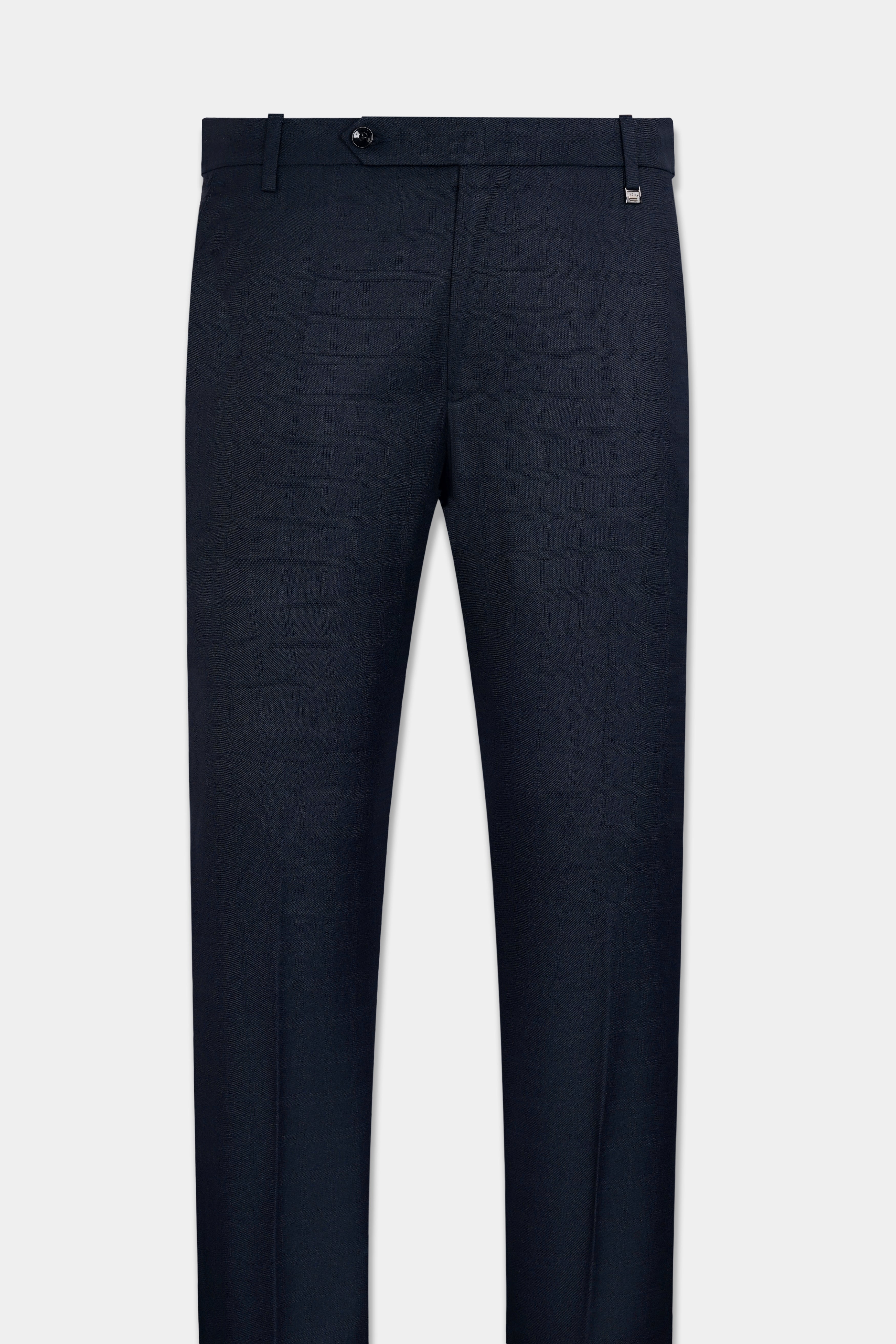 Baltic Blue Subtle Checkered Wool Rich Stretchable Waistband Pant