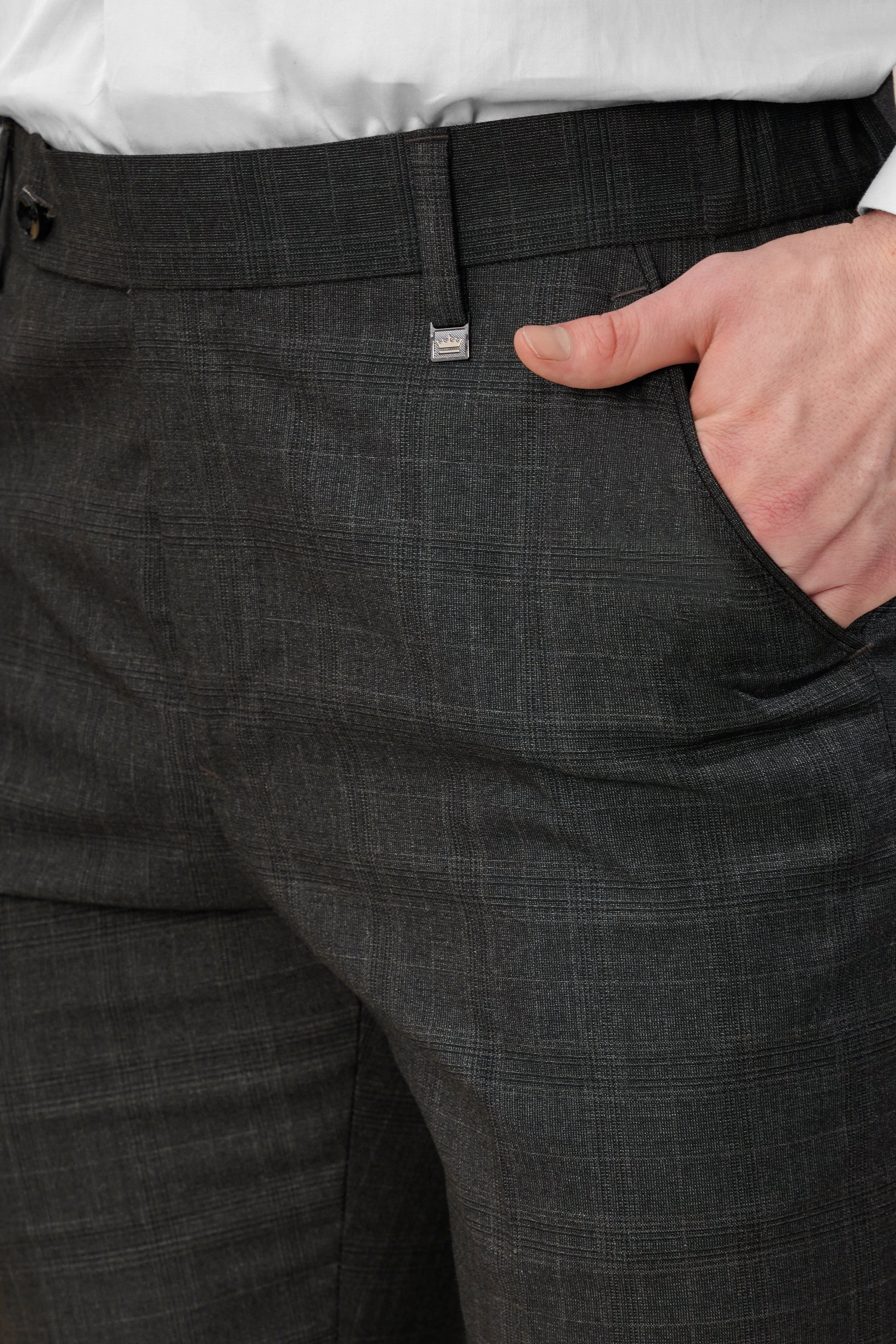 Iridium Gray Subtle Checkered Wool Rich Stretchable Waistband Pant