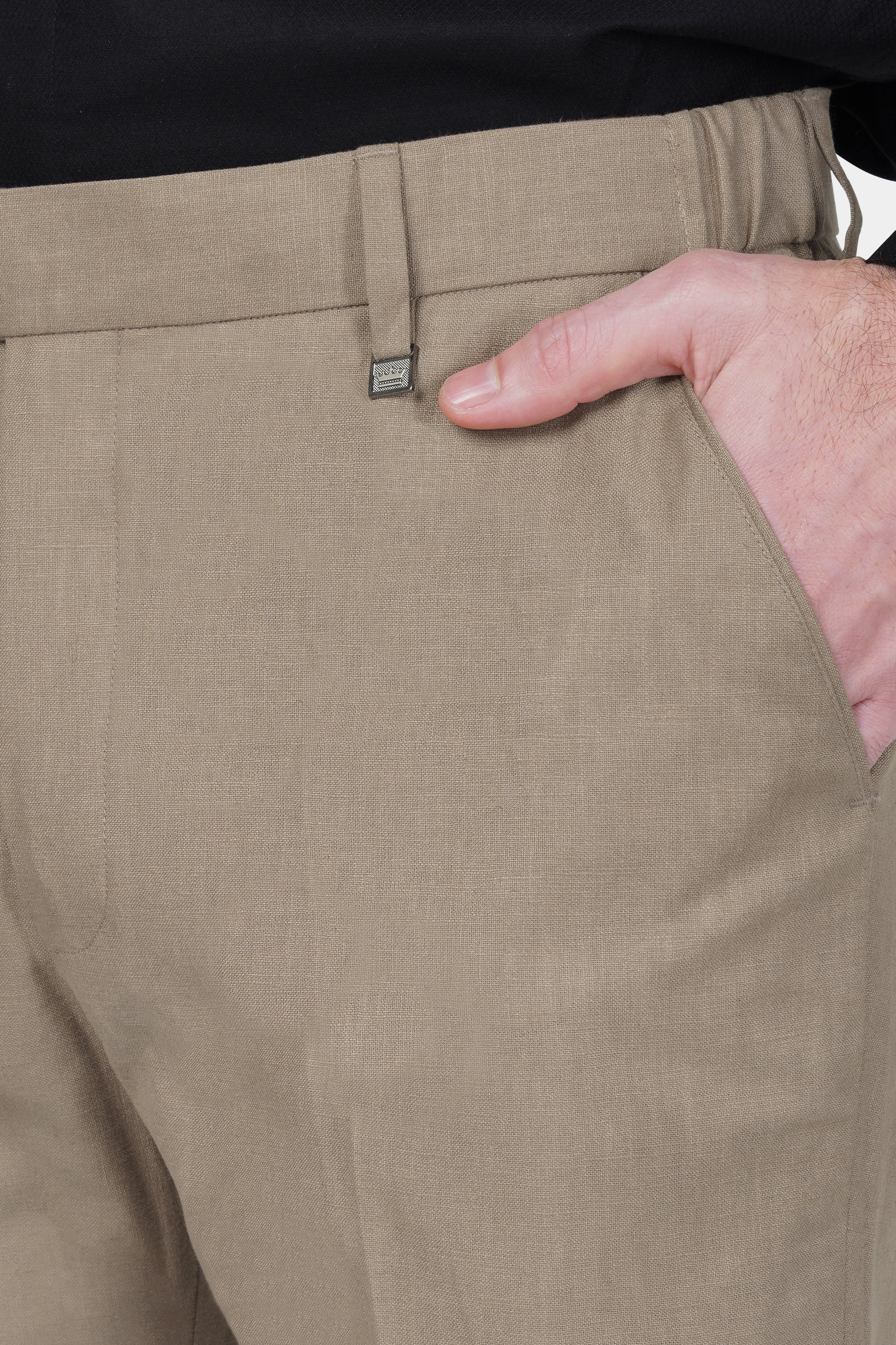 Oyster Brown Luxurious Linen Stretchable Waistband Pant