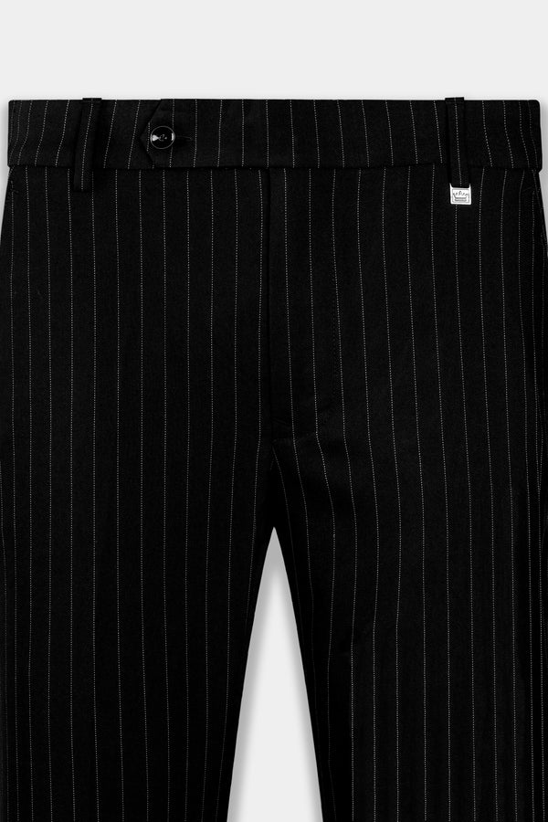 Jade Black and White Striped Wool Rich Stretchable Waistband Pant