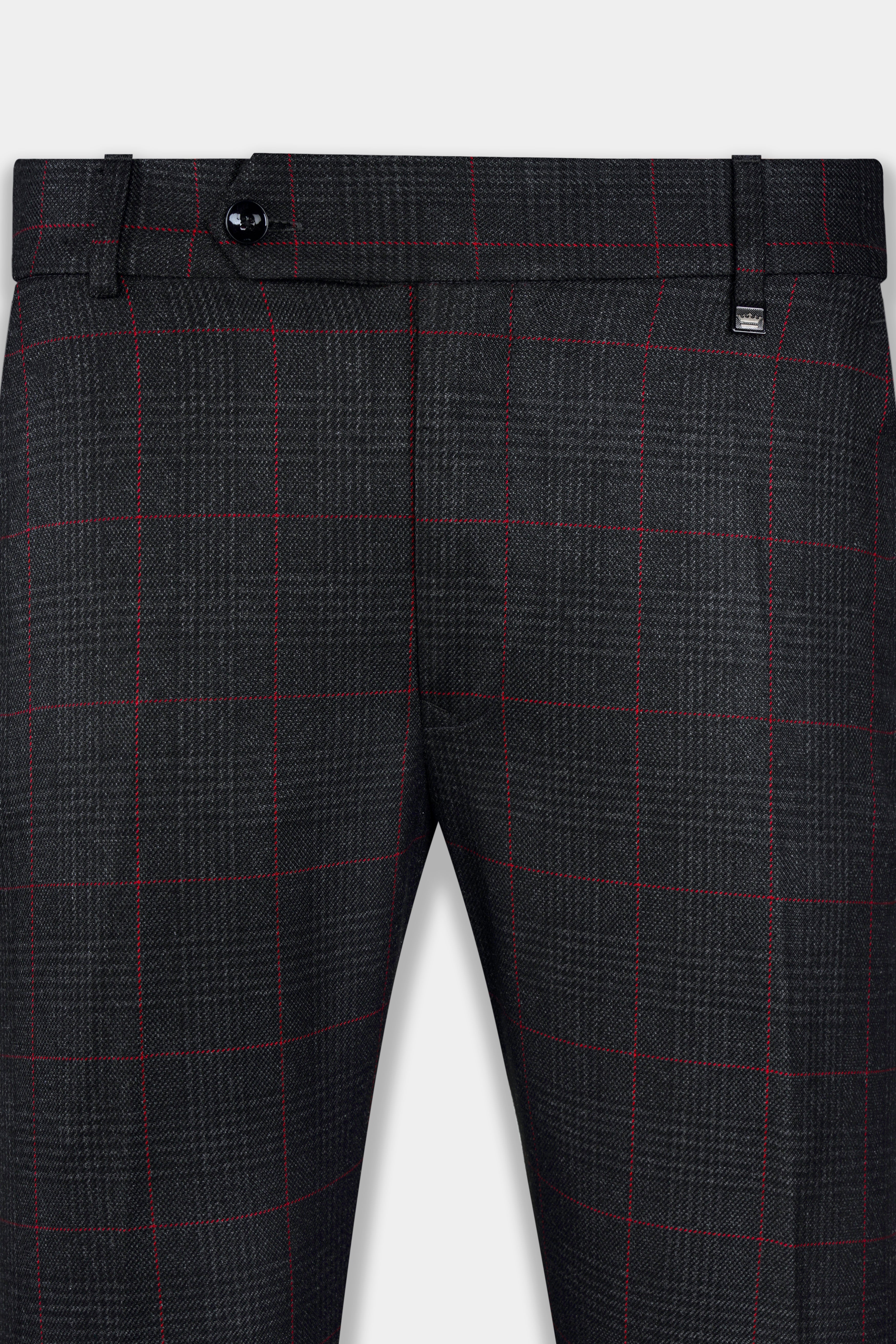 Bunker Black and Maple Red Windowpane Tweed Stretchable Waistband Pant