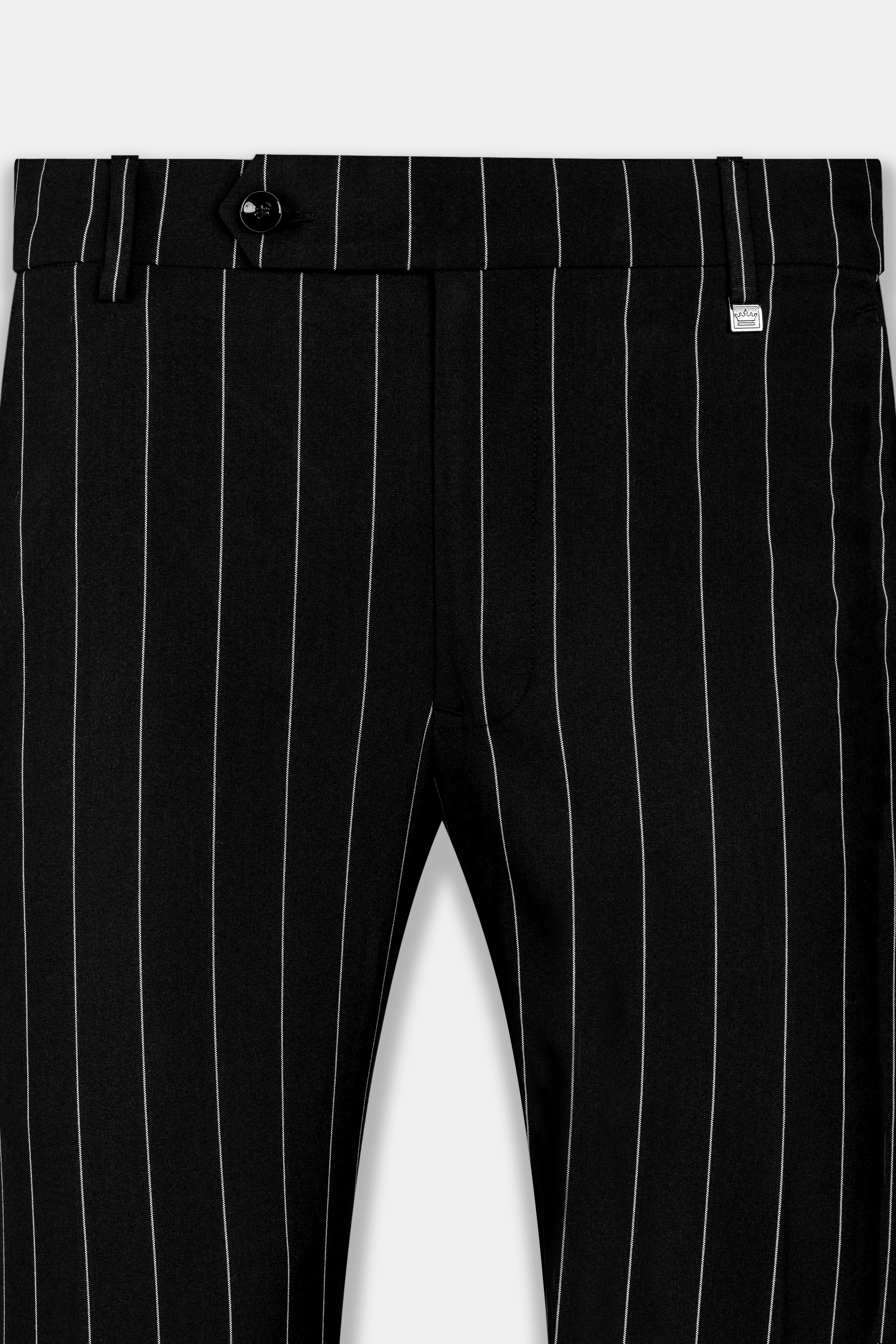 Jade Black and White Striped Wool Rich Stretchable Waistband Pant