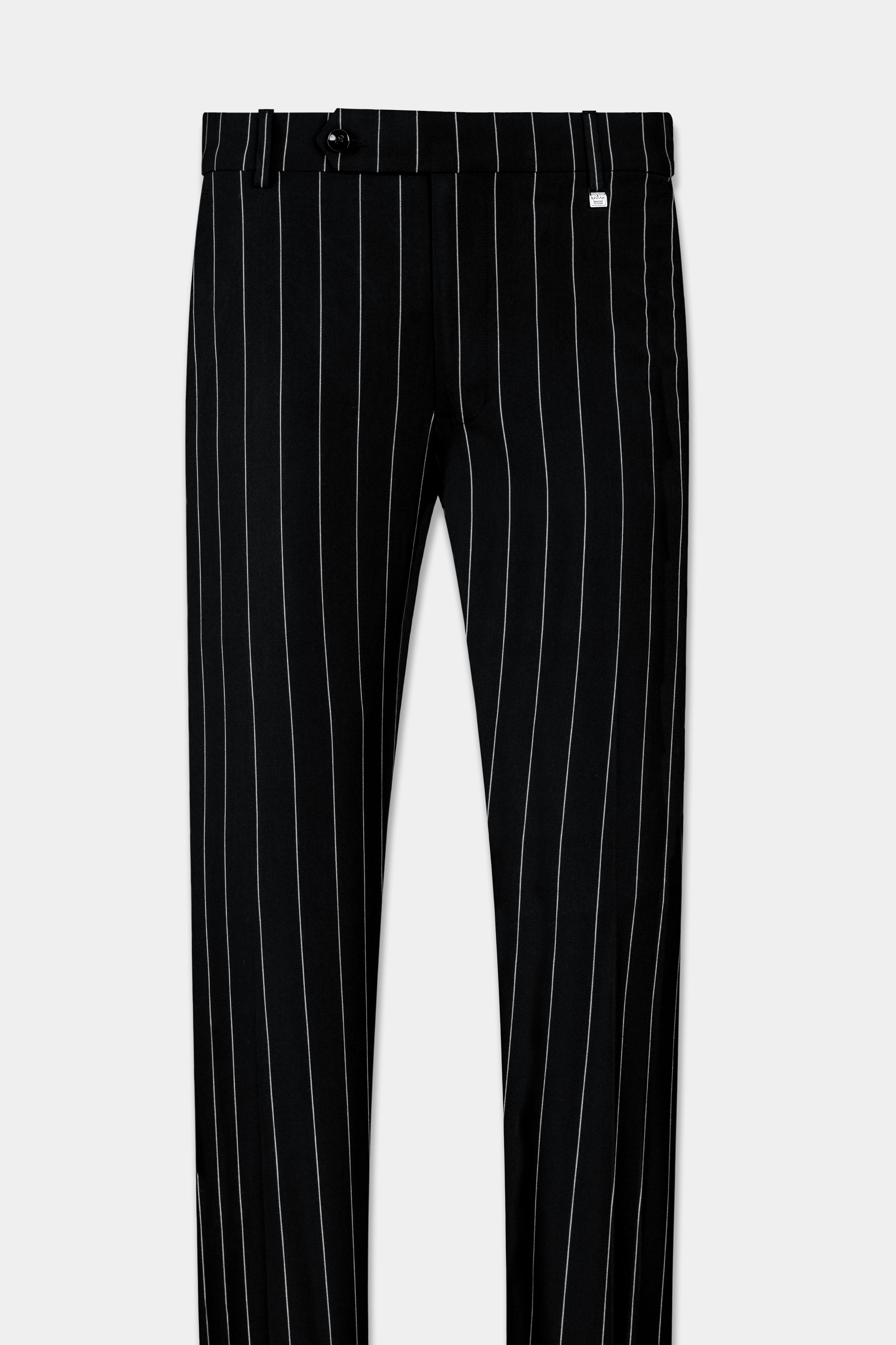 Jade Black and White Striped Wool Rich Stretchable Waistband Pant