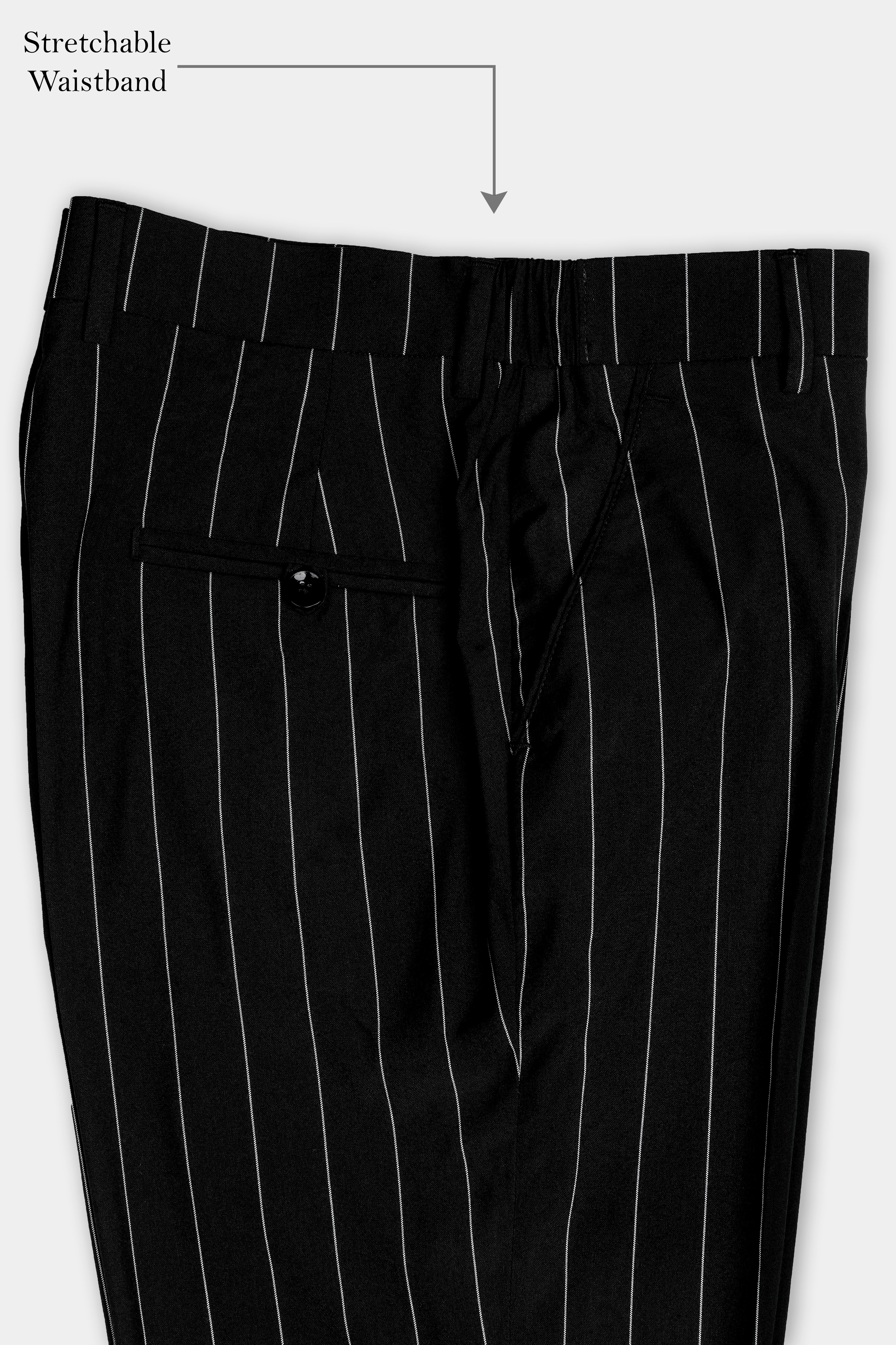 Jade Black and White Striped Wool Rich Stretchable Waistband Pant