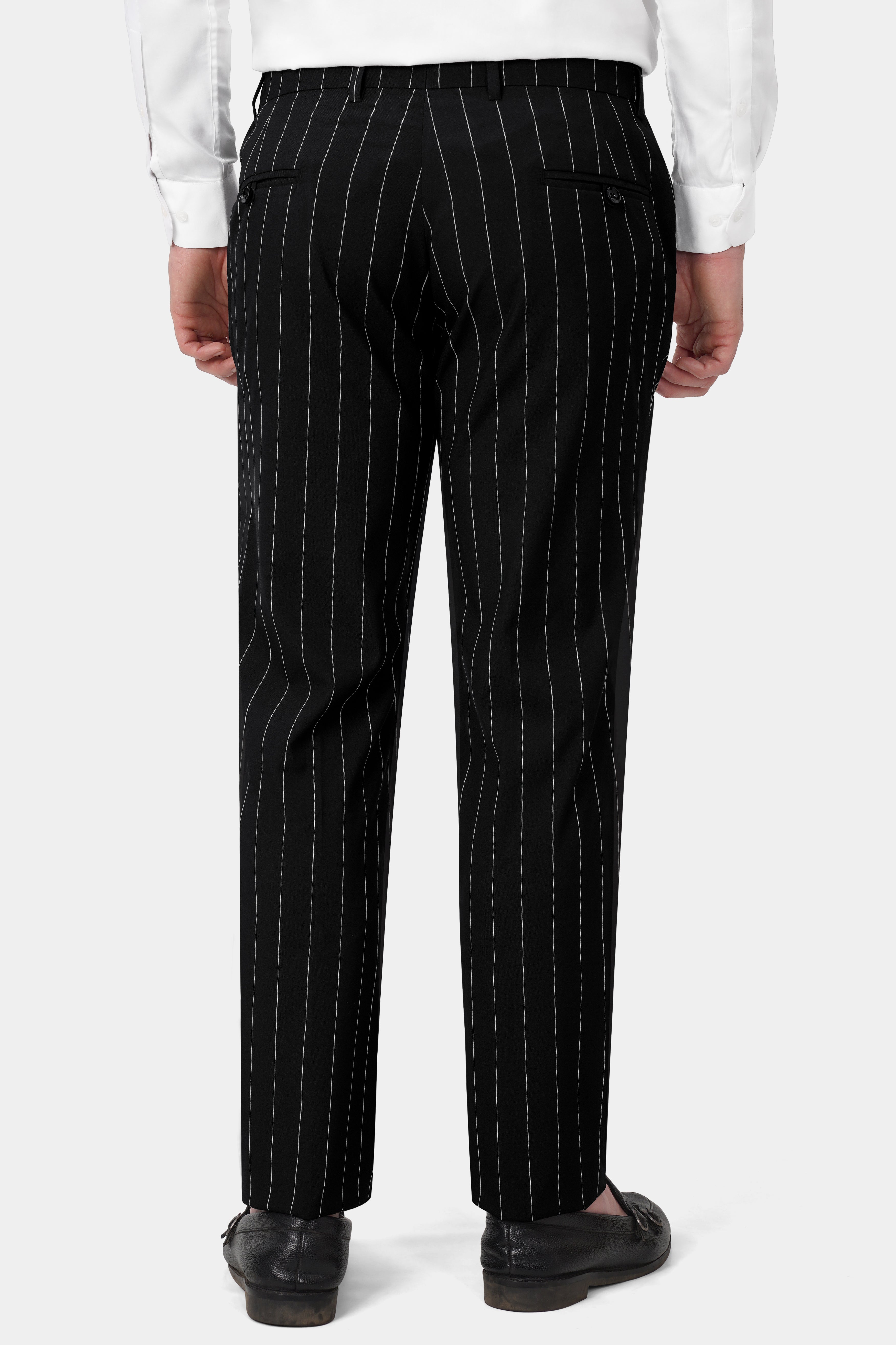 Jade Black and White Striped Wool Rich Stretchable Waistband Pant