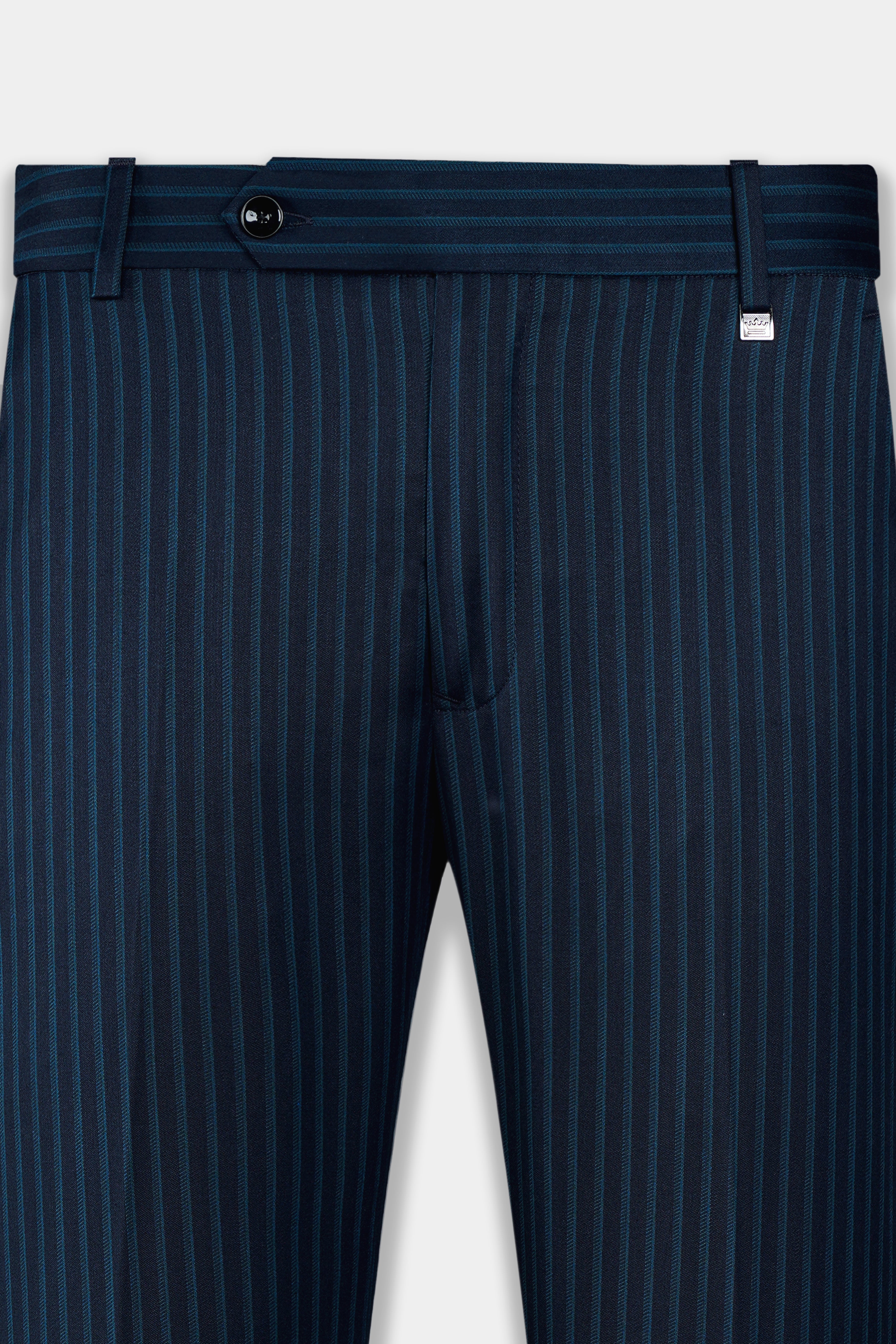 Ebony Blue and Marine Blue Pinstriped Wool Rich Stretchable Waistband Pant
