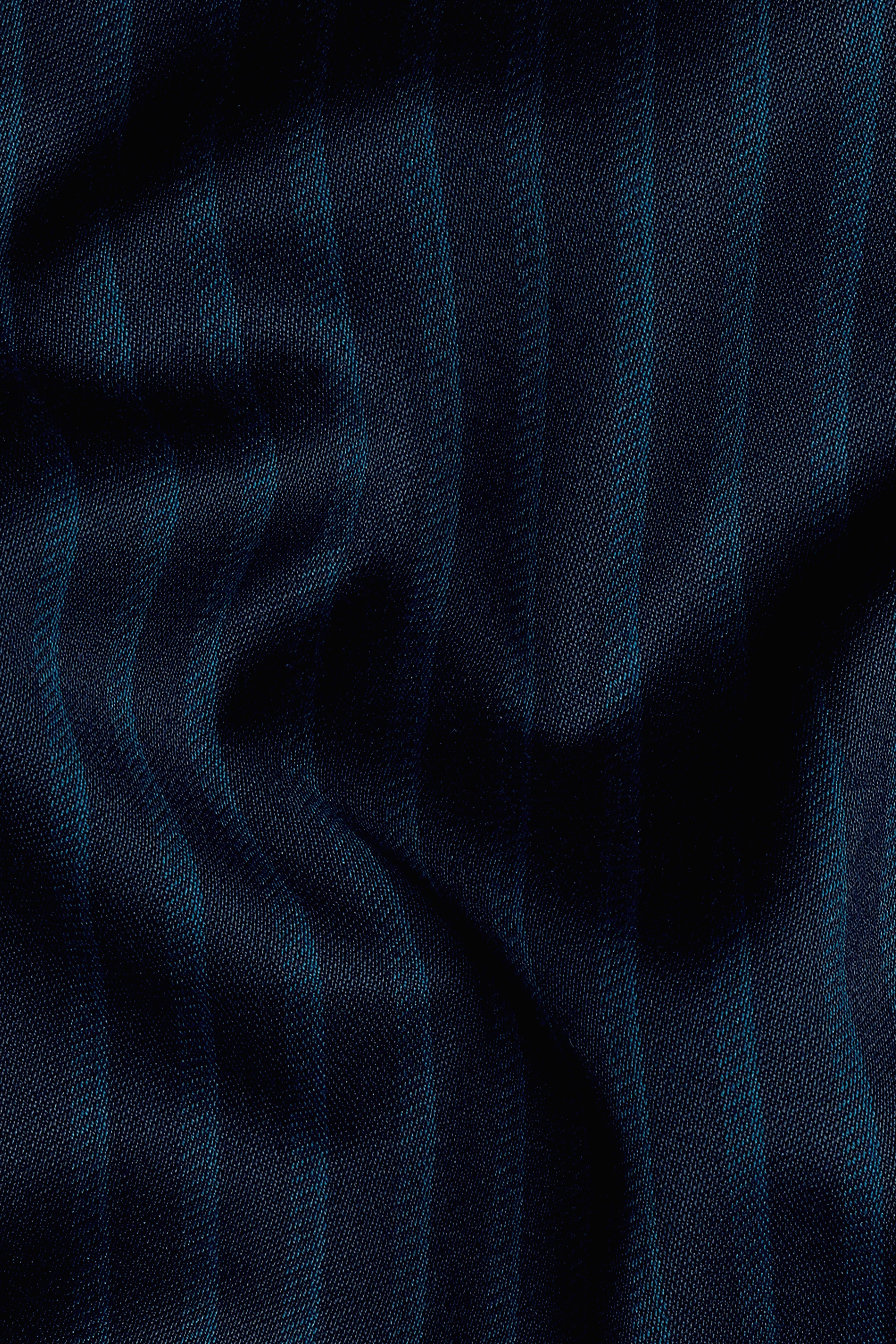 Ebony Blue and Marine Blue Pinstriped Wool Rich Stretchable Waistband Pant