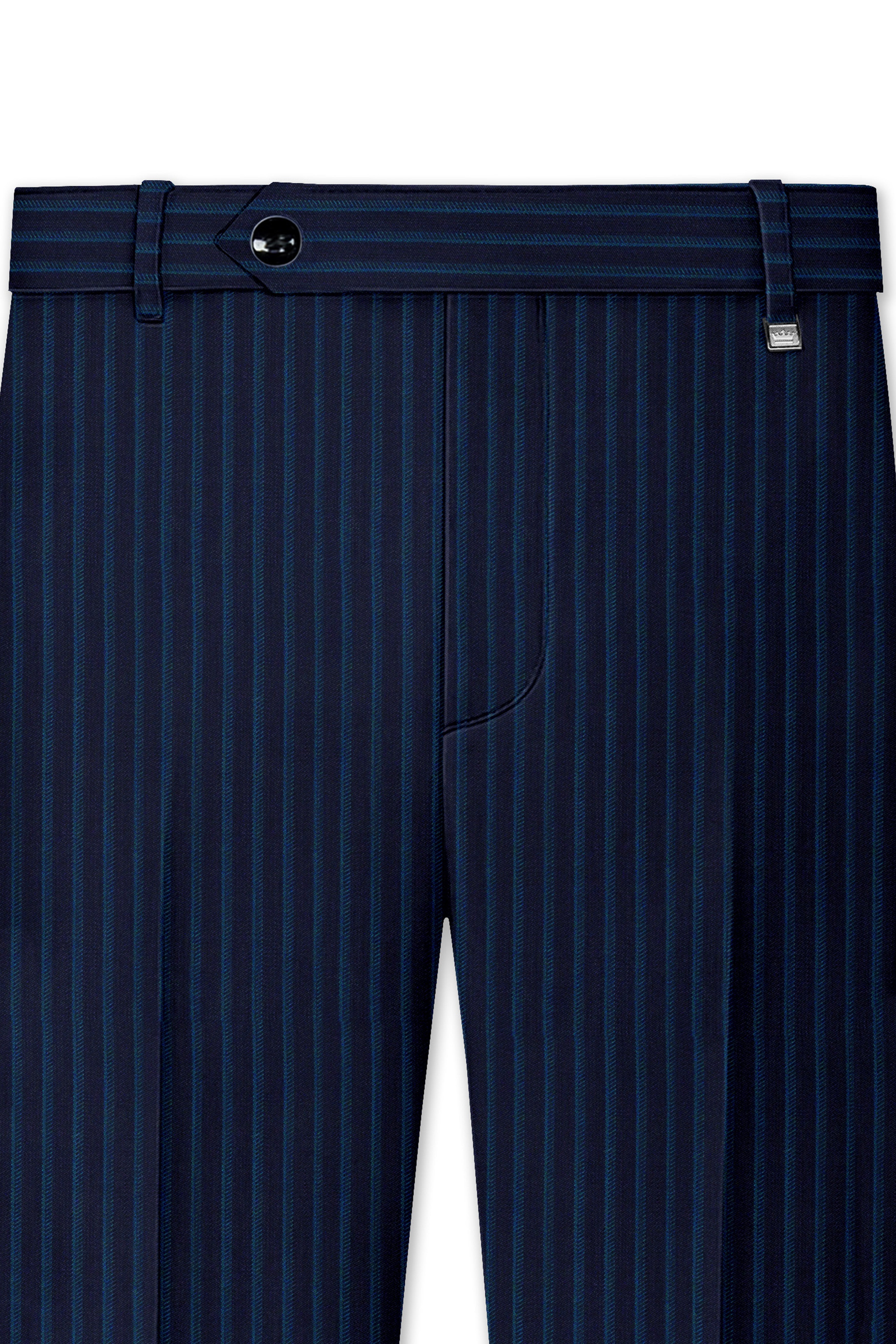Ebony Blue and Marine Blue Pinstriped Wool Rich Stretchable Waistband Pant