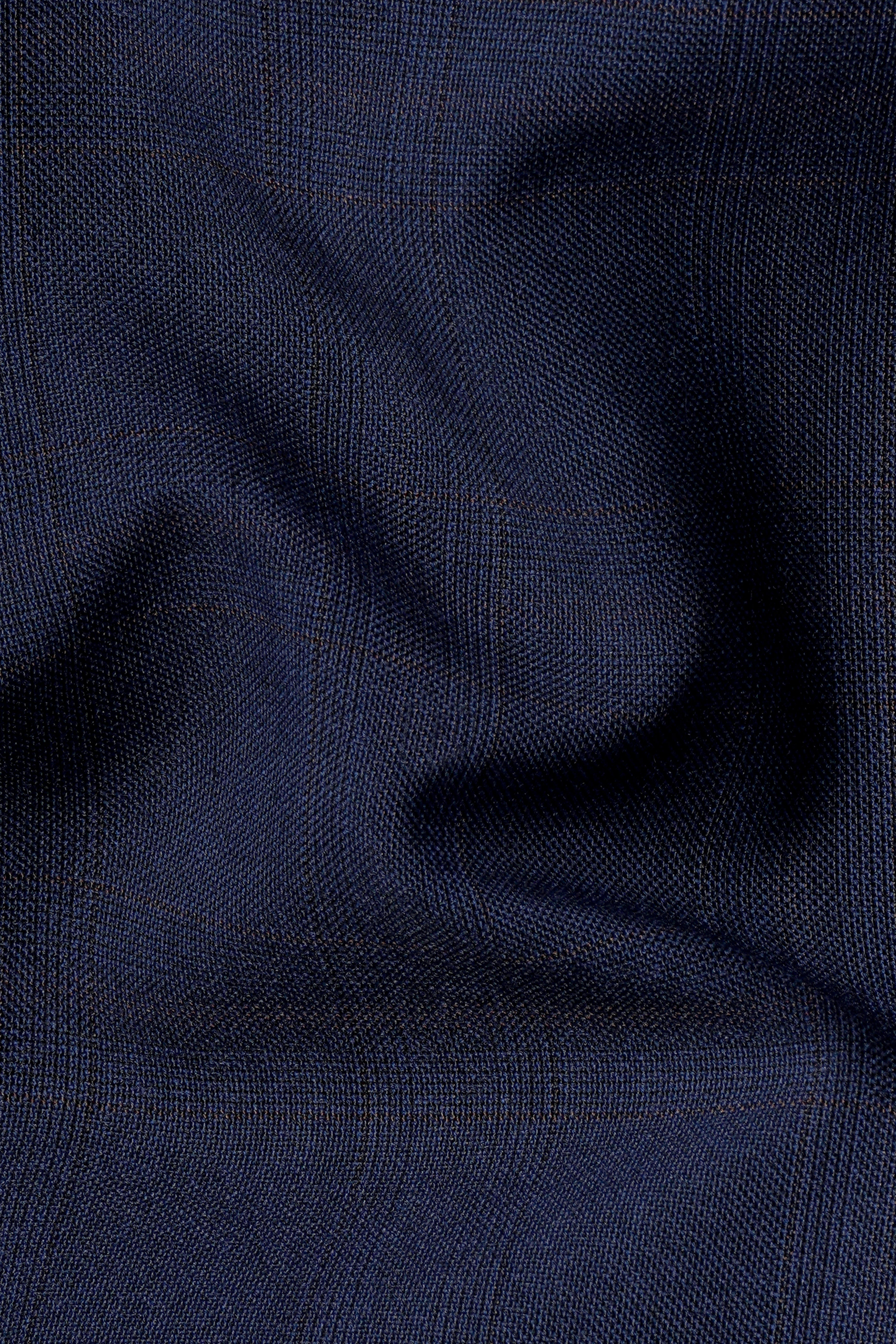 Thunder Blue Plaid Wool Rich Stretchable Waistband Pant