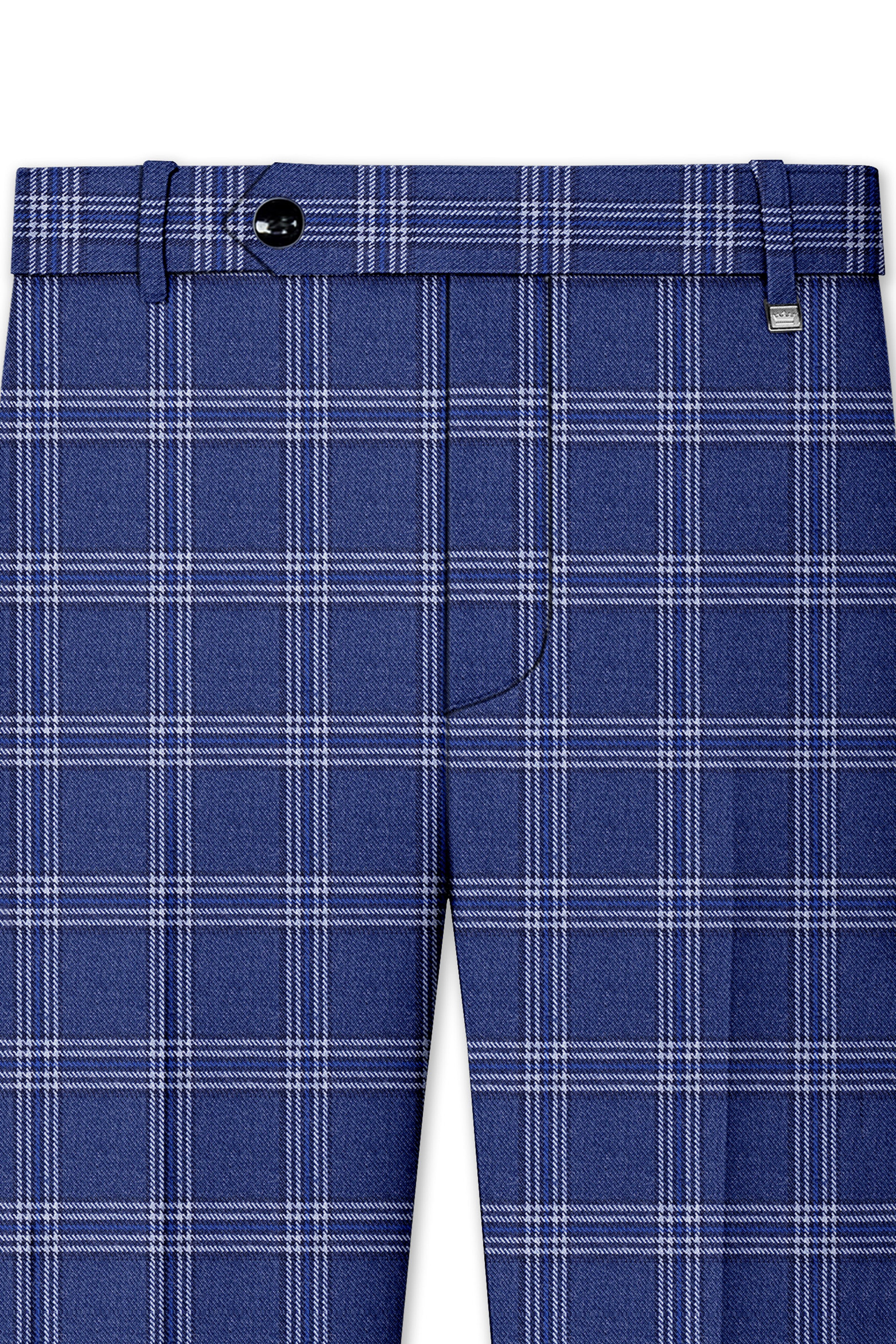 Cloud Blue and White Plaid Tweed Stretchable Waistband Pant