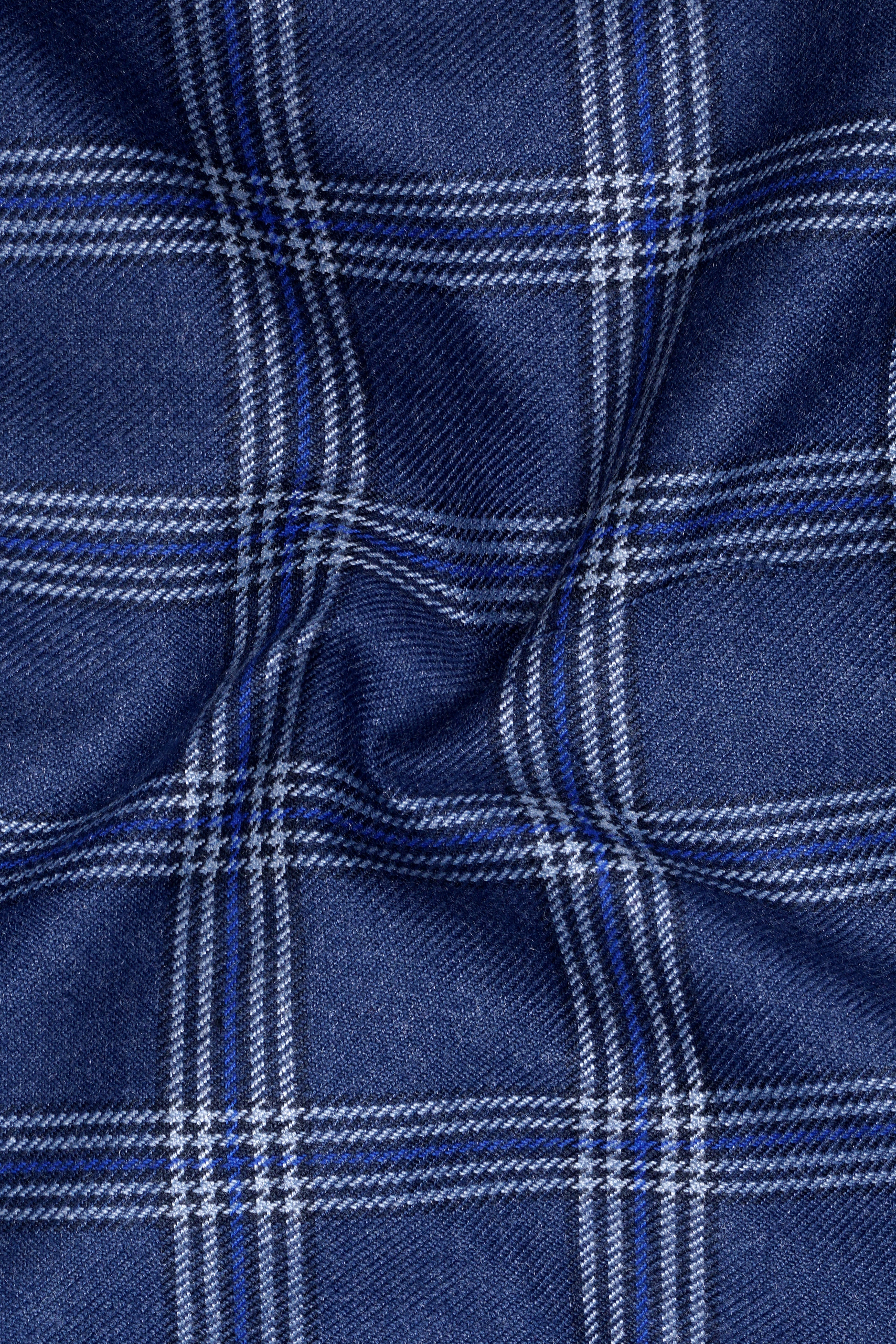 Cloud Blue and White Plaid Tweed Stretchable Waistband Pant
