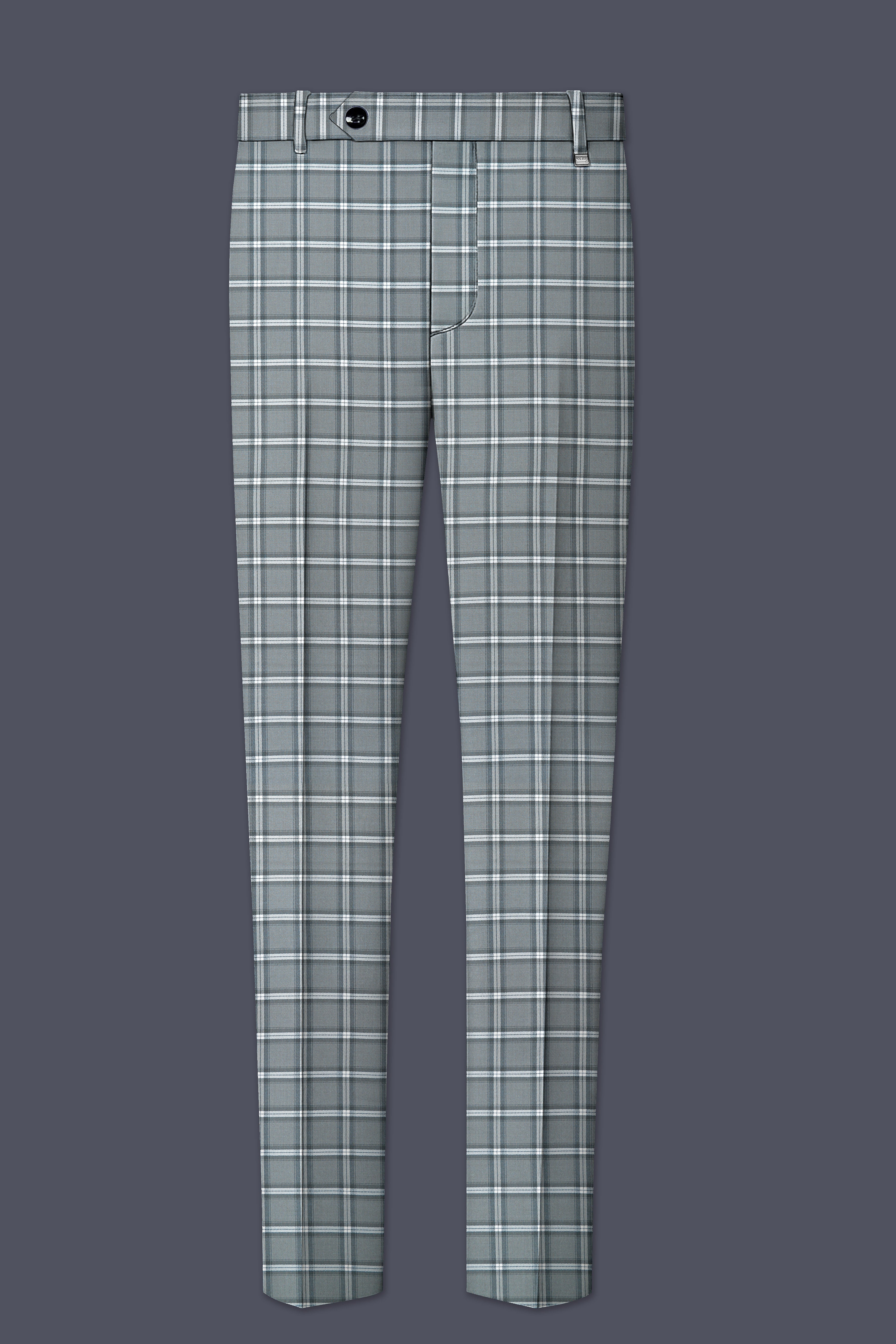 Pewter Gray and White Windowpane Wool Rich Pant