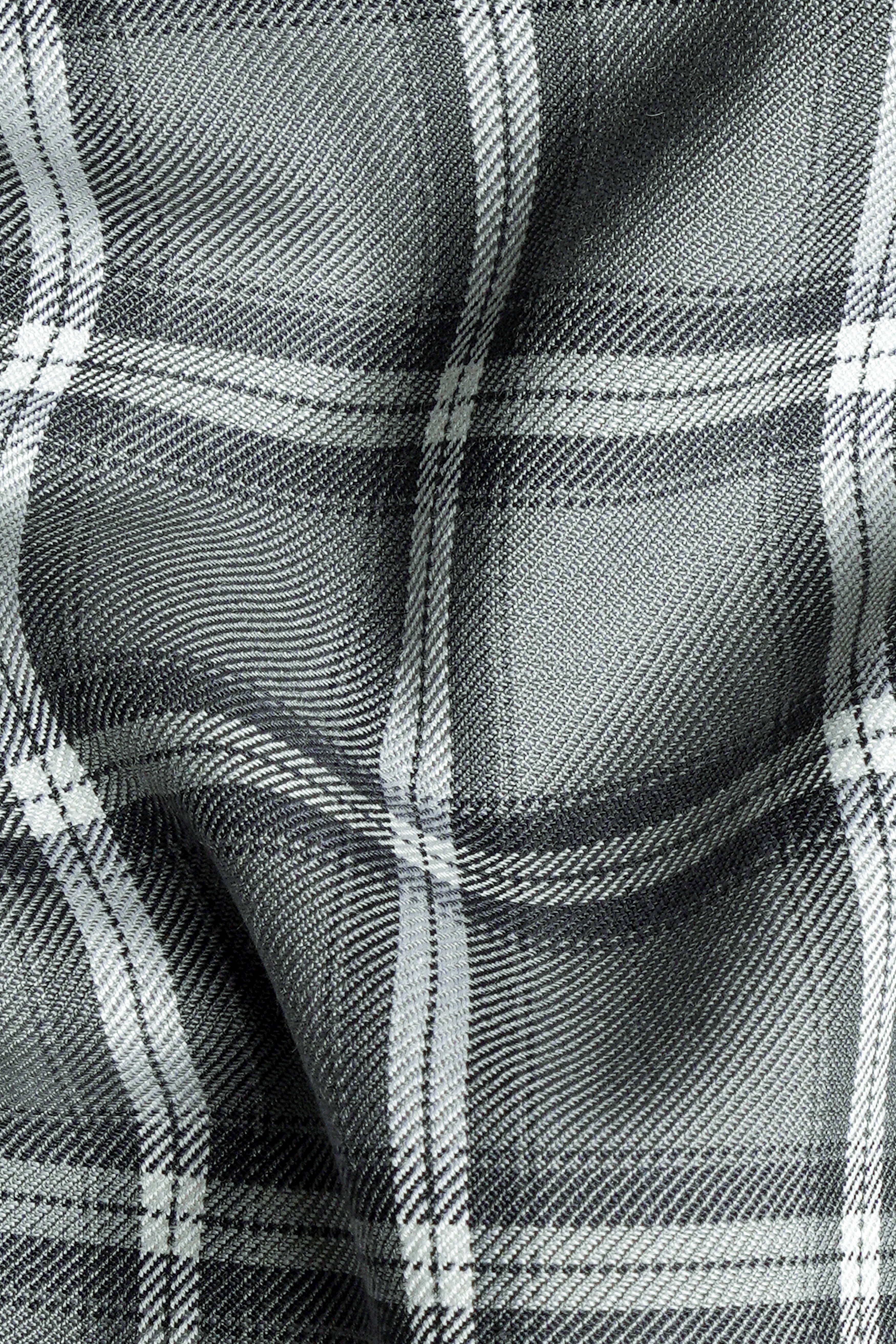 Pewter Gray and White Windowpane Wool Rich Pant