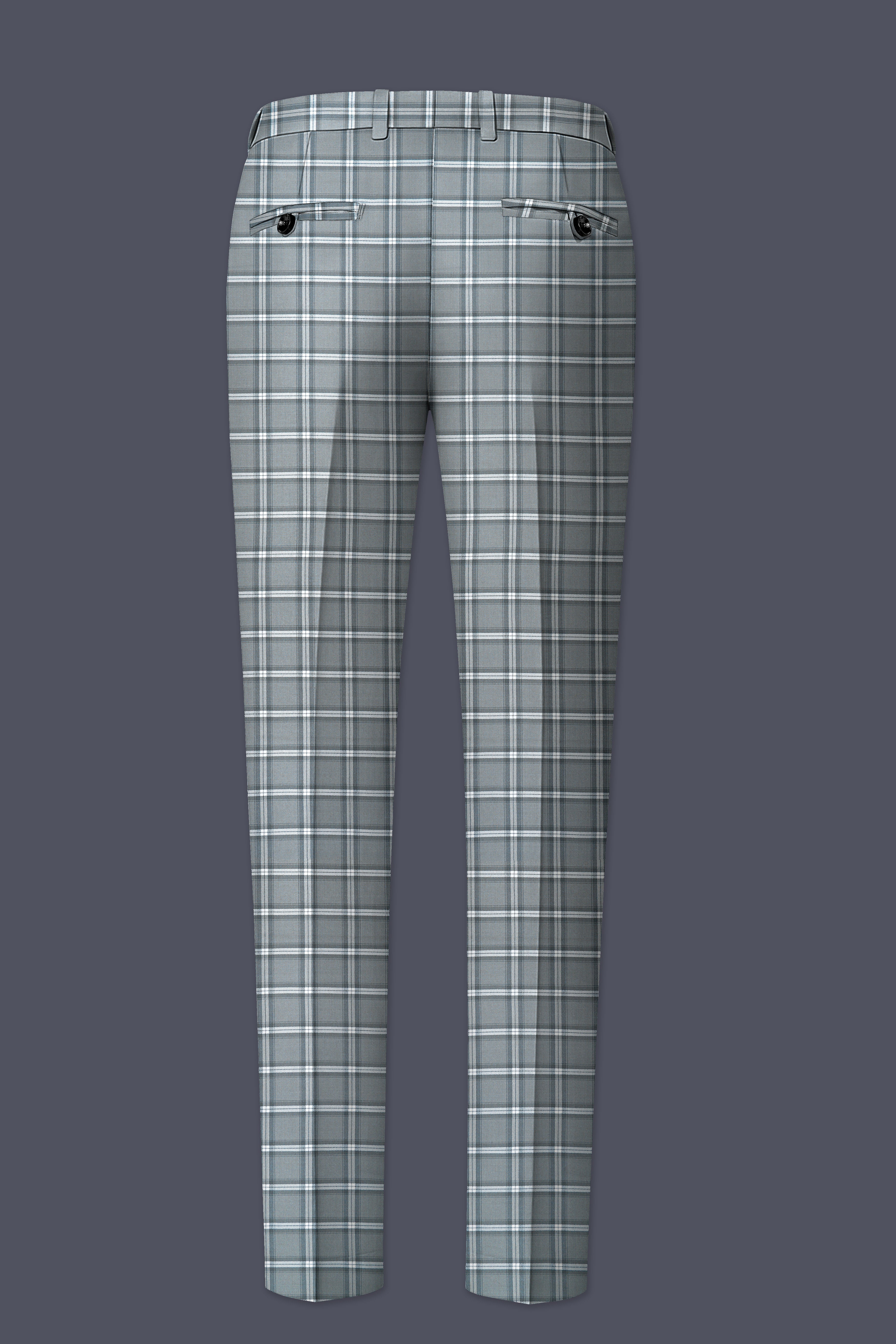 Pewter Gray and White Windowpane Wool Rich Pant