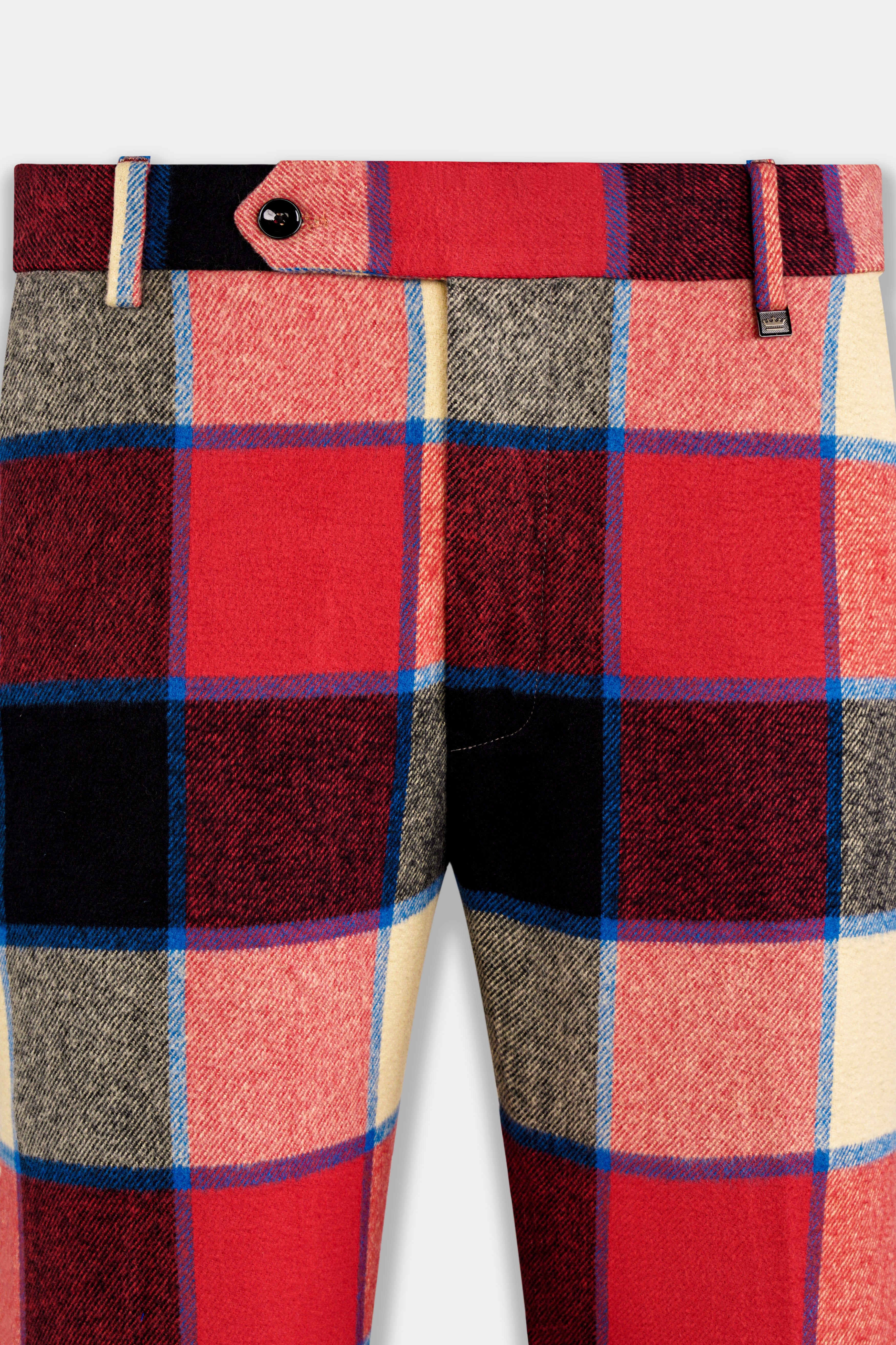 Jasper Red and Raffia Beige Multicolor Windowpane Tweed Pant