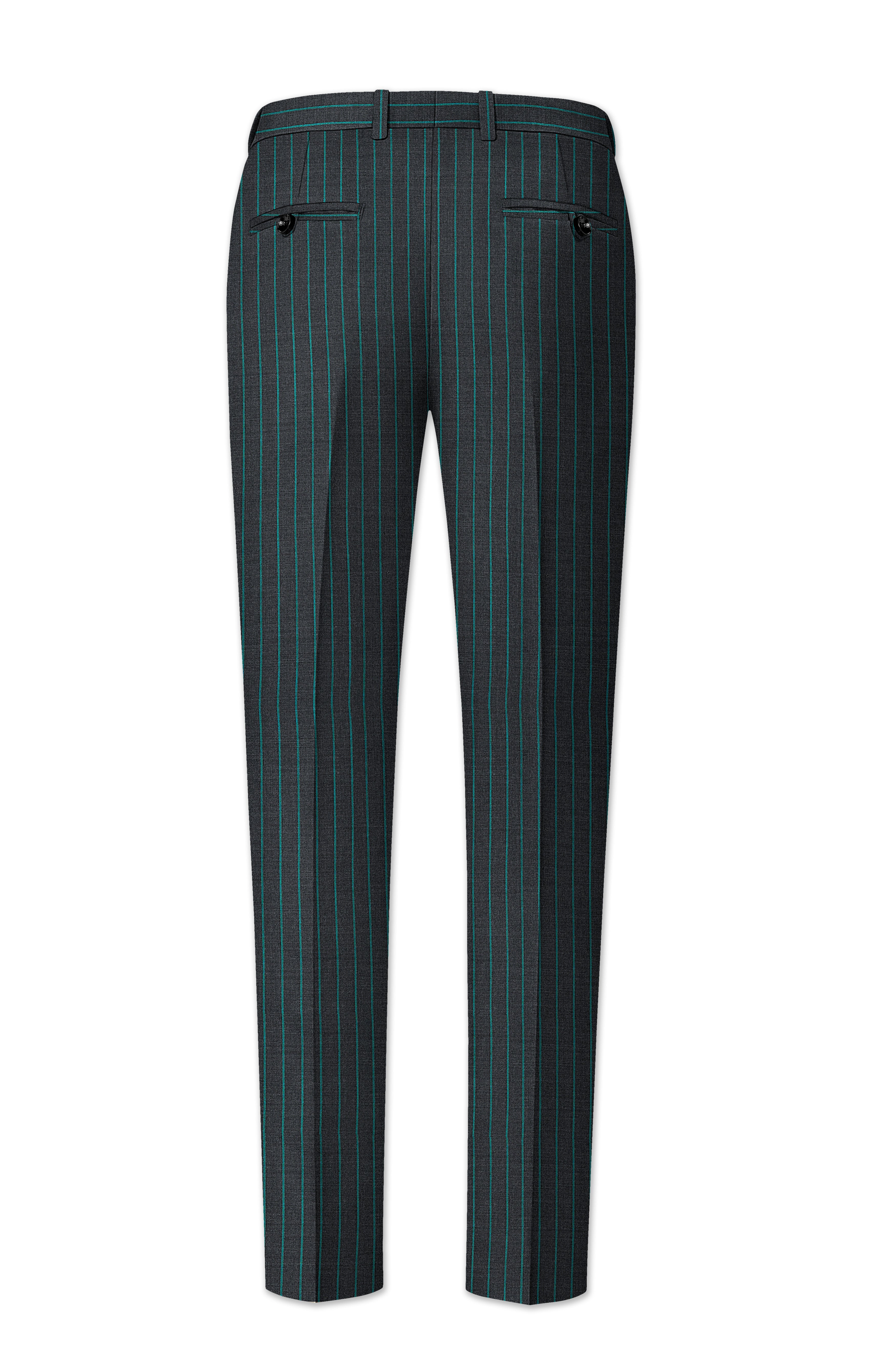 Gravel Gray and Lagoon Blue Striped Wool Rich Pant