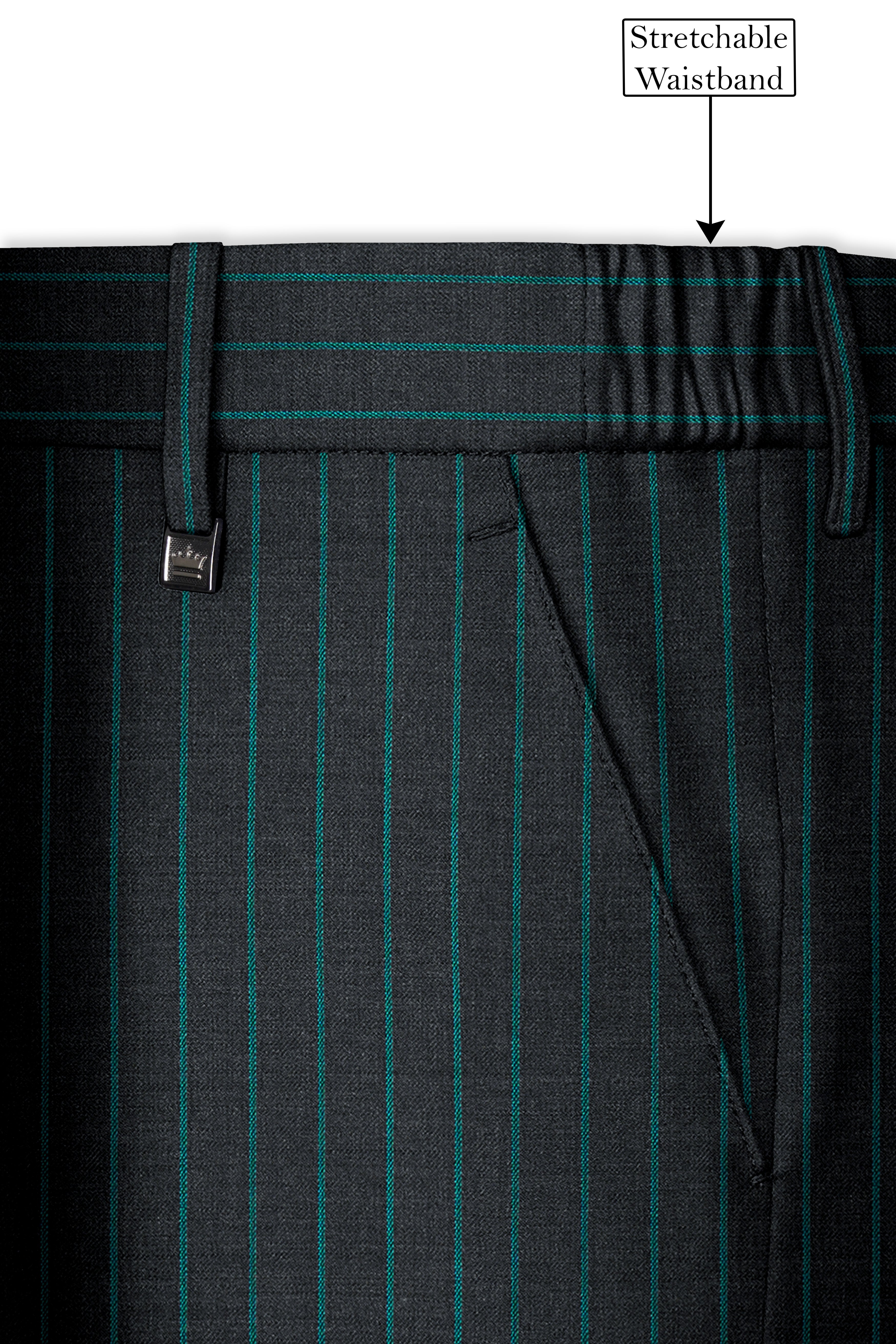 Gravel Gray and Lagoon Blue Striped Wool Rich Pant
