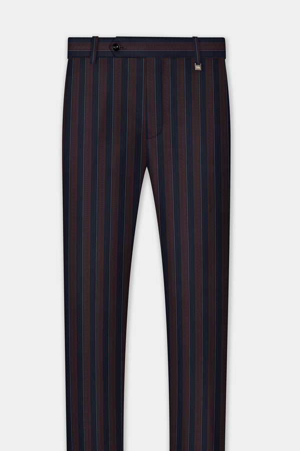 Bistre Brown and Admiral Blue Striped Wool Rich Pant