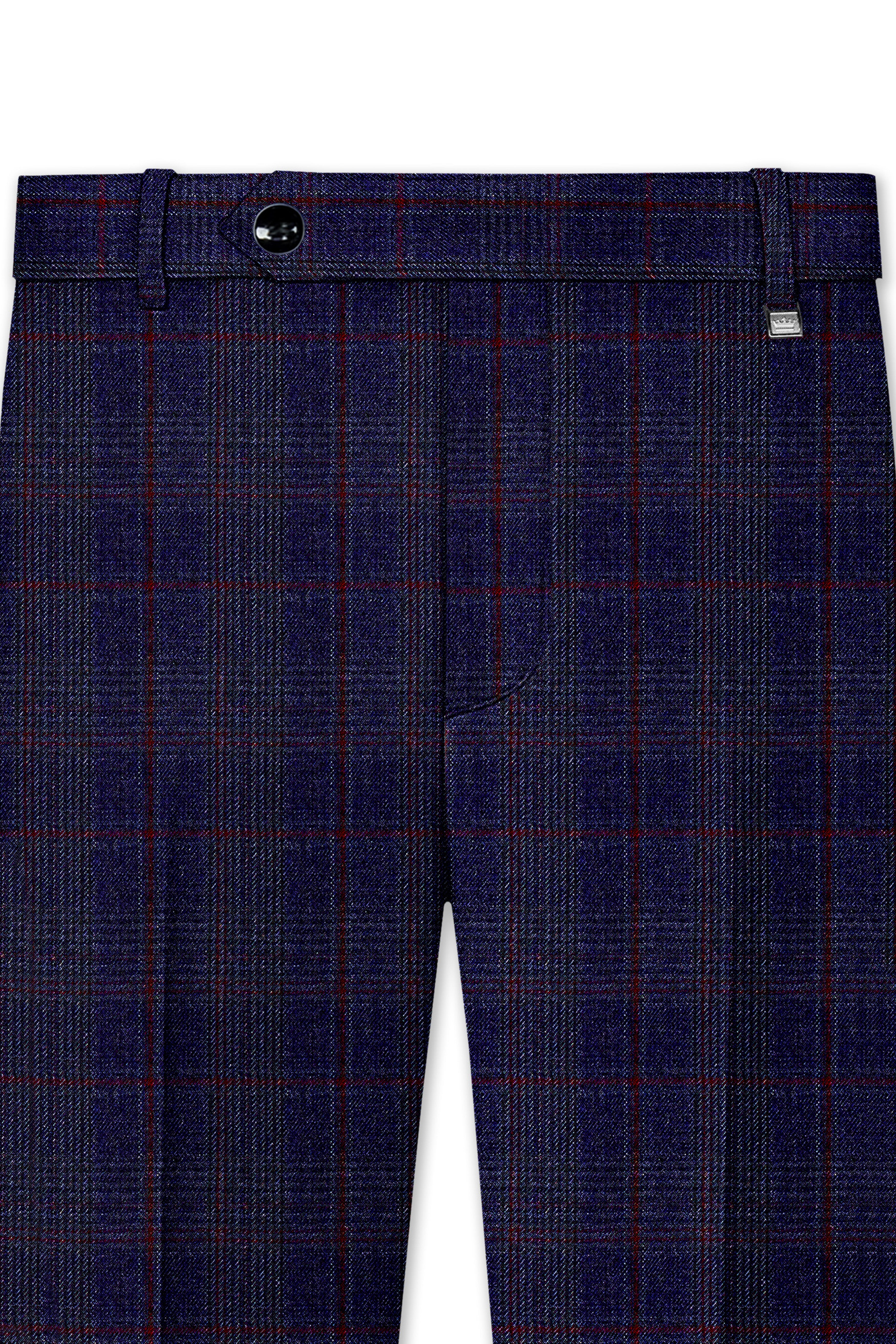 Tuna Blue Checkered Wool Blend Pant
