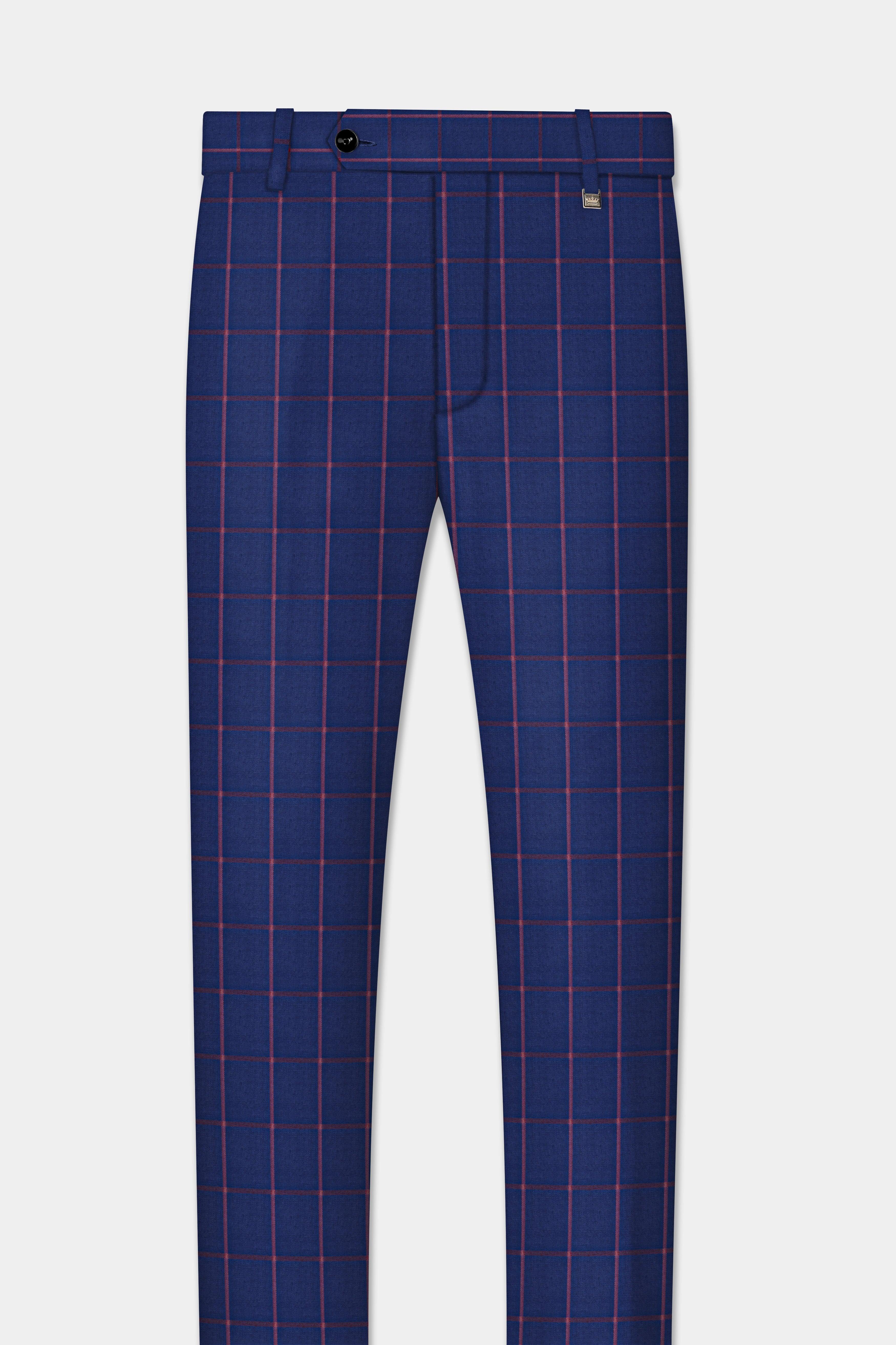 Biscay Blue with Raspberry Pink Windowpane Wool Blend Pant