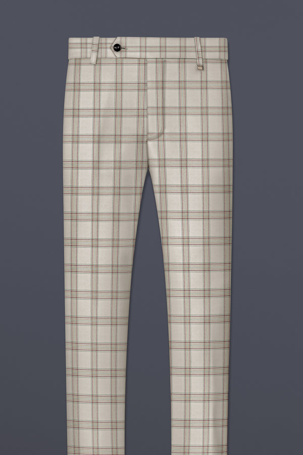 Swirl Cream with Maroon and Green windowpane Tweed Pant