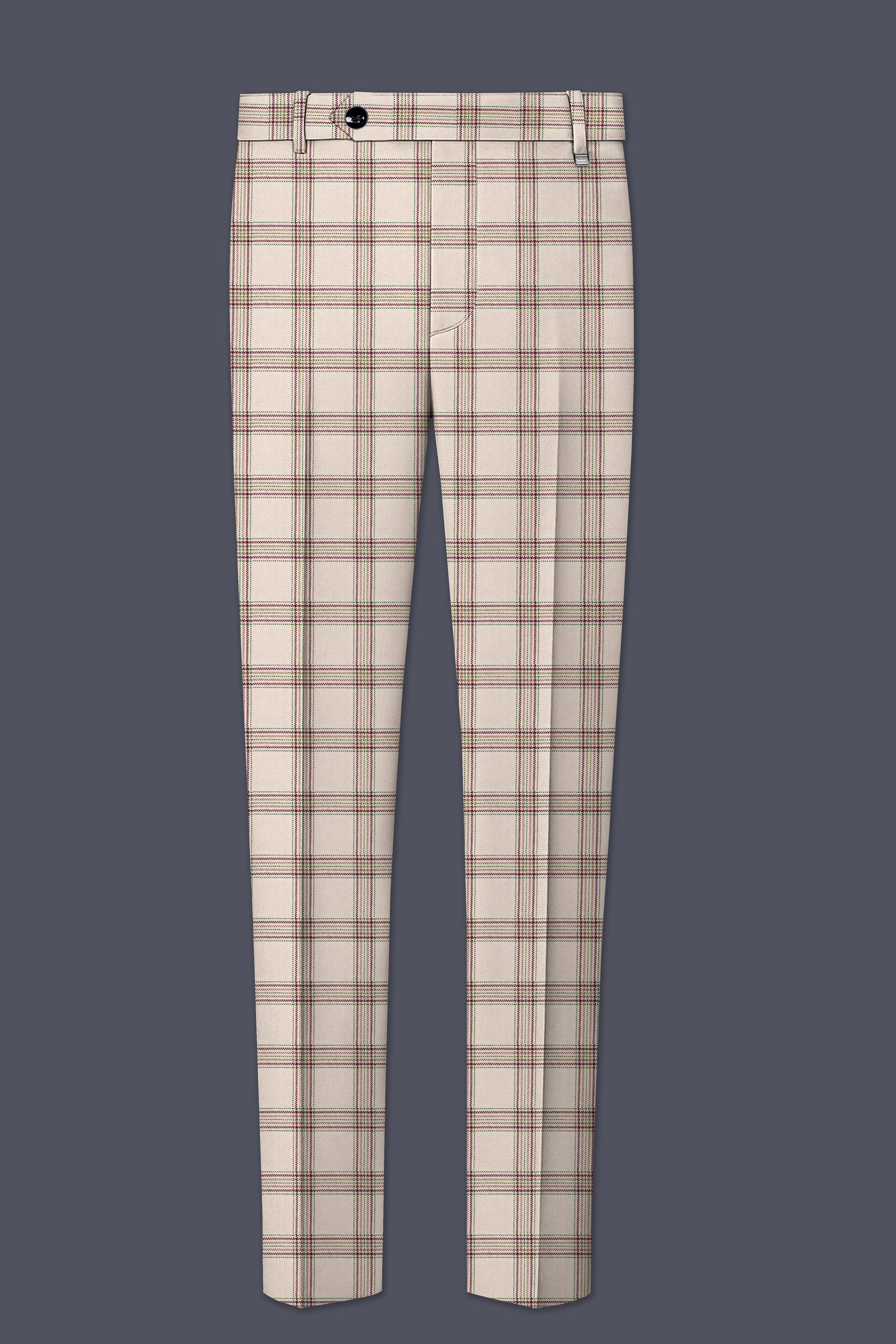 Swirl Cream with Maroon and Green windowpane Tweed Pant
