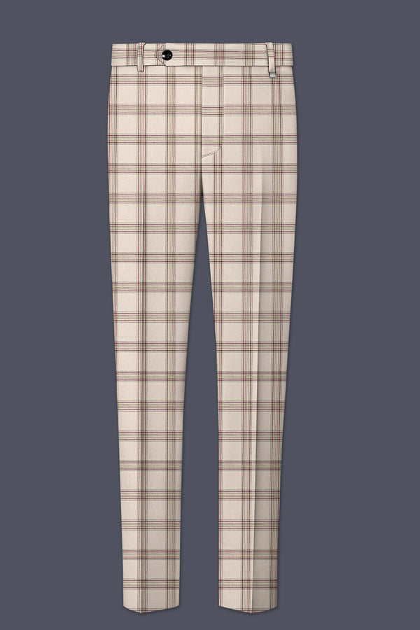 Swirl Cream with Maroon and Green windowpane Tweed Pant