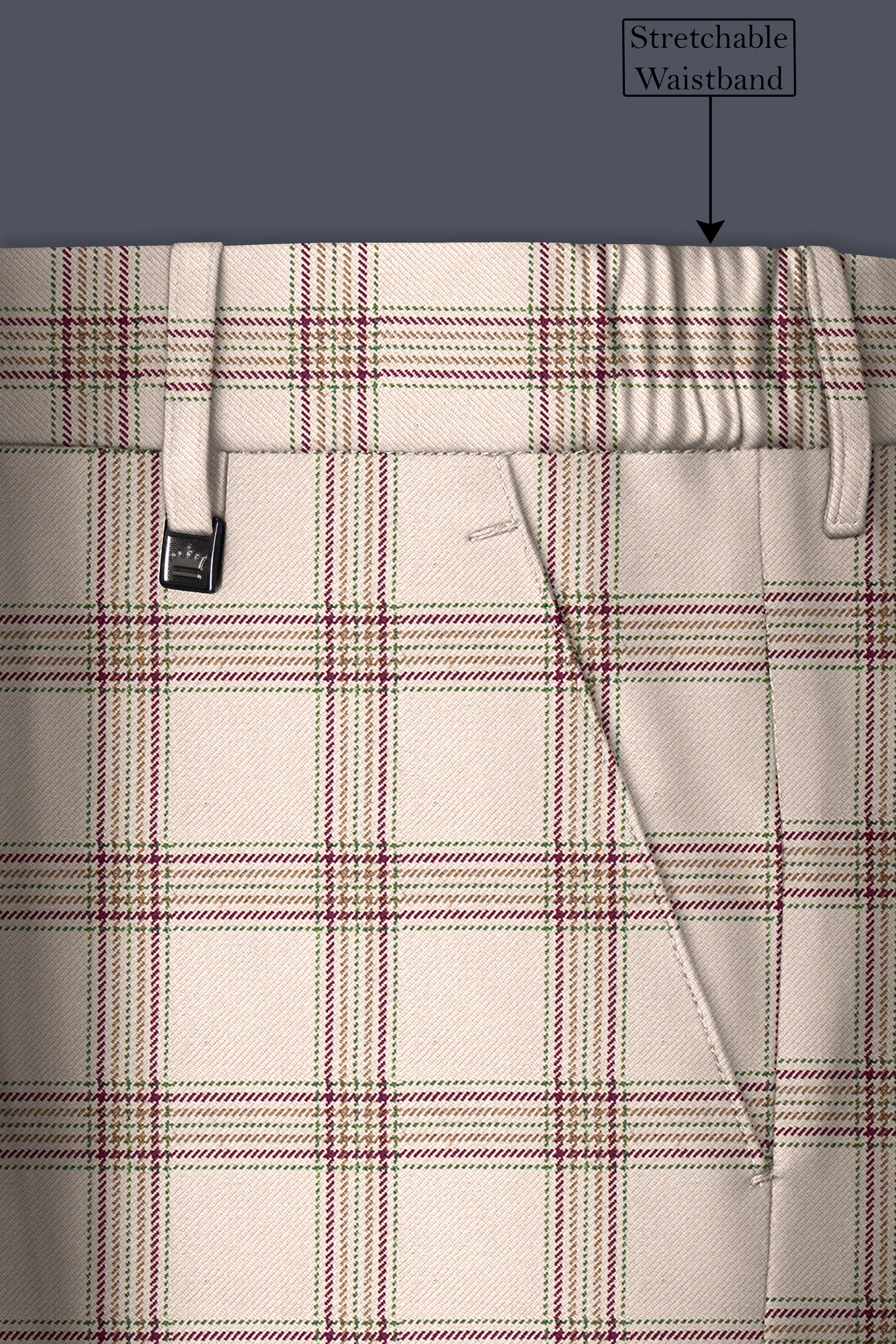 Swirl Cream with Maroon and Green windowpane Tweed Pant