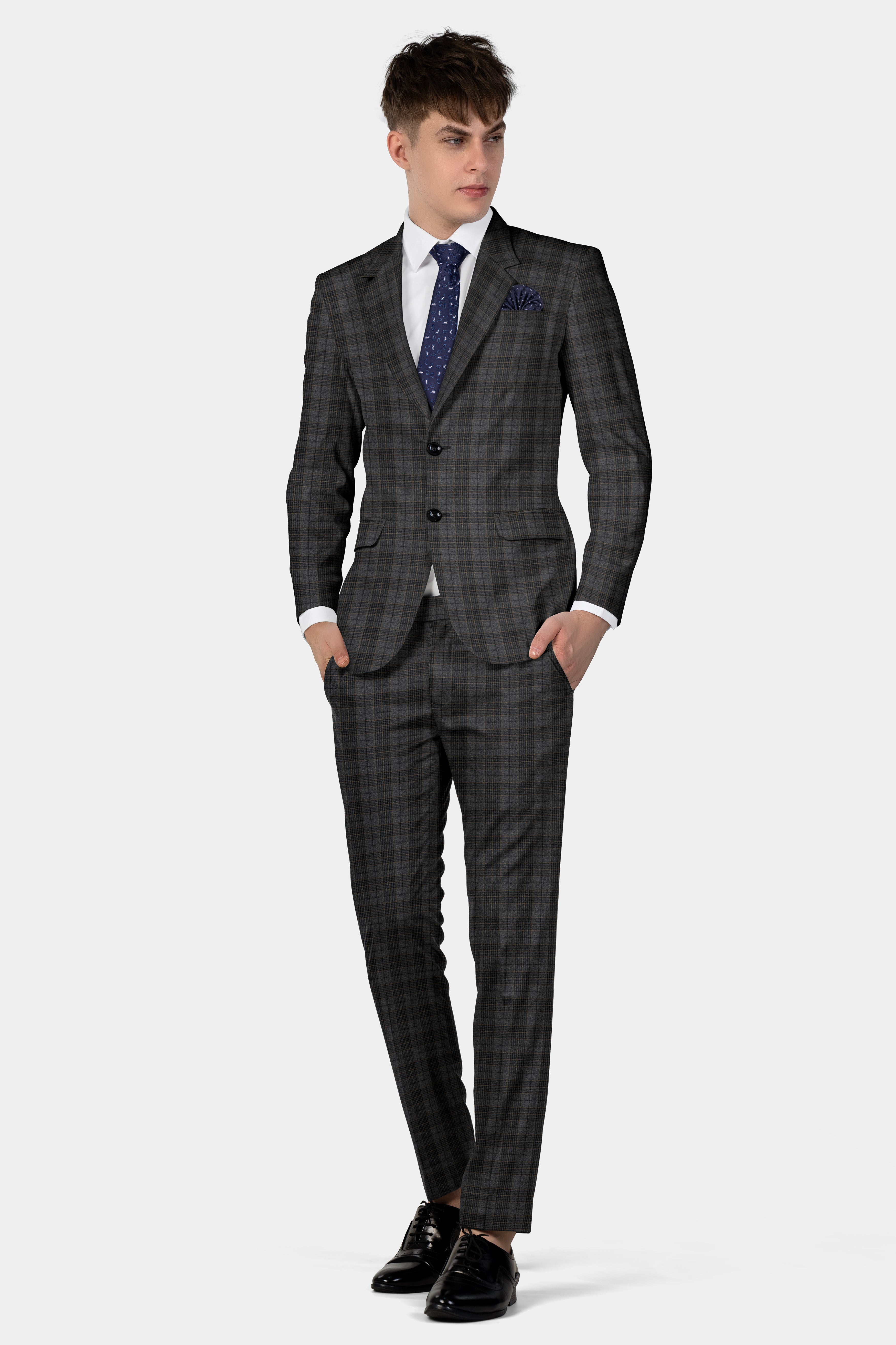 Charcoal Gray Plaid Tweed Pant