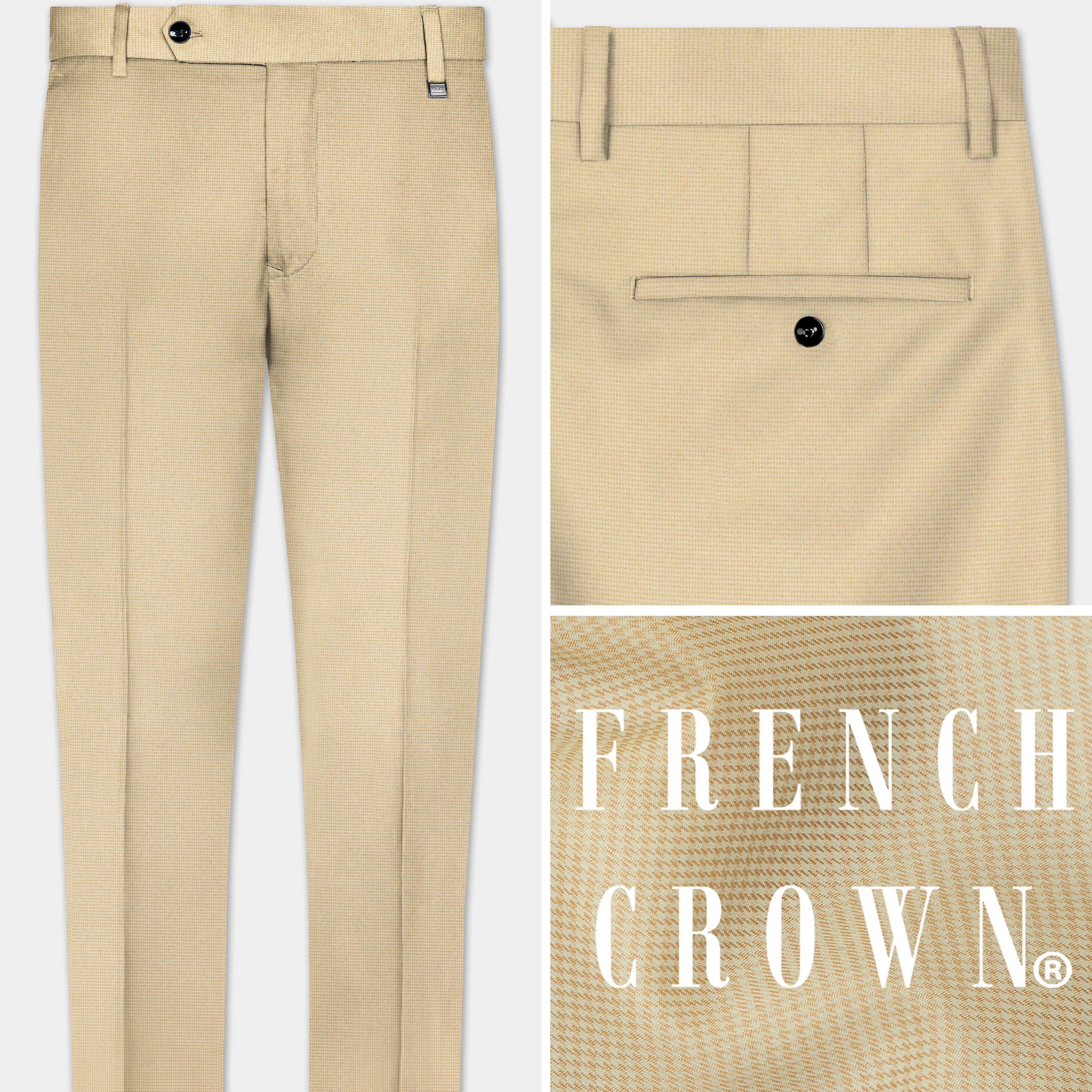 Hampton Cream Houndstooth Textured Premium Wool Blend Pant For Men. Hampton Cream Houndstooth Textured Premium Wool Blend Pant For Men.