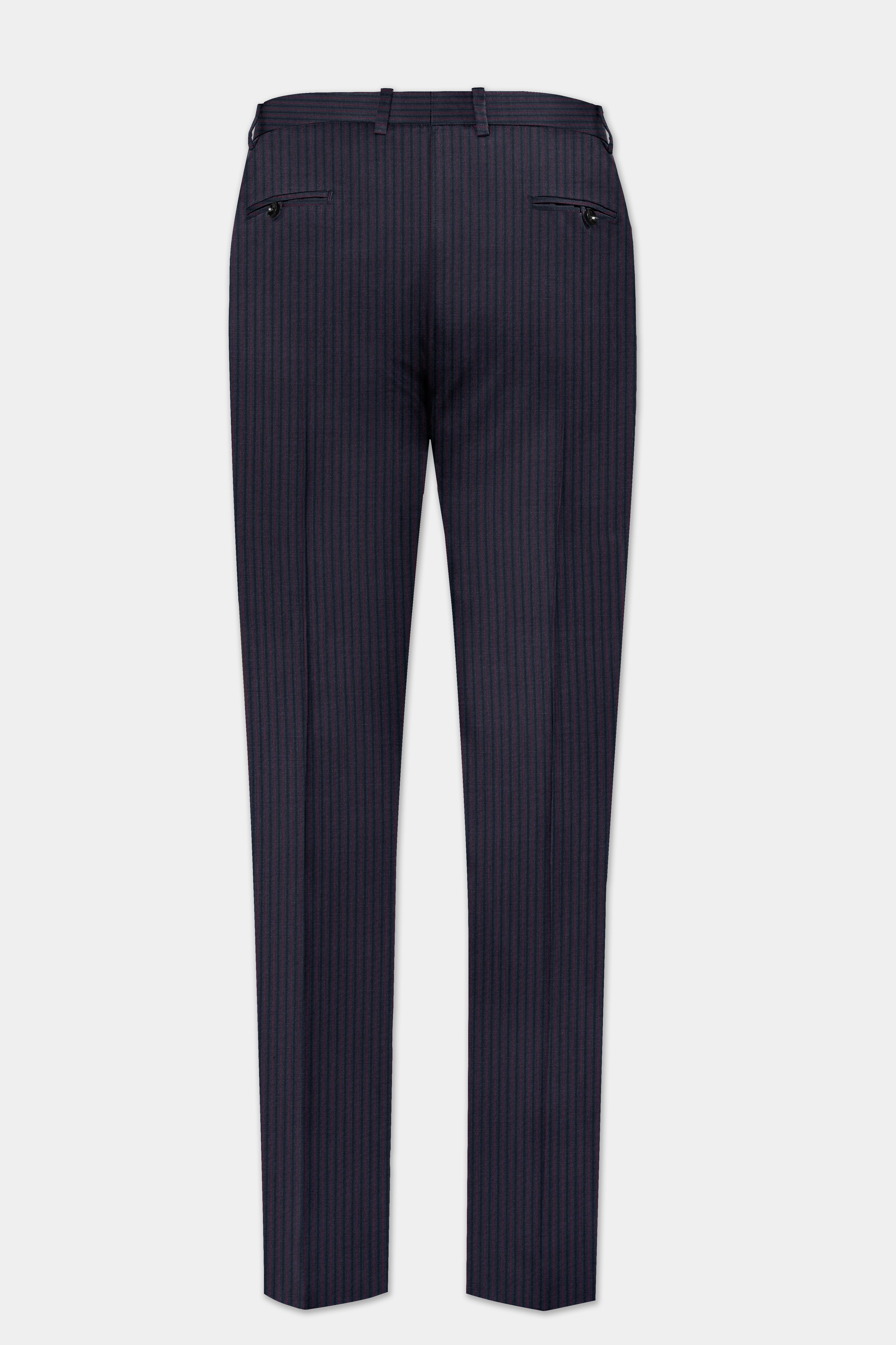 Ebony Clay Blue with Wine Berry Striped Wool Blend Pant