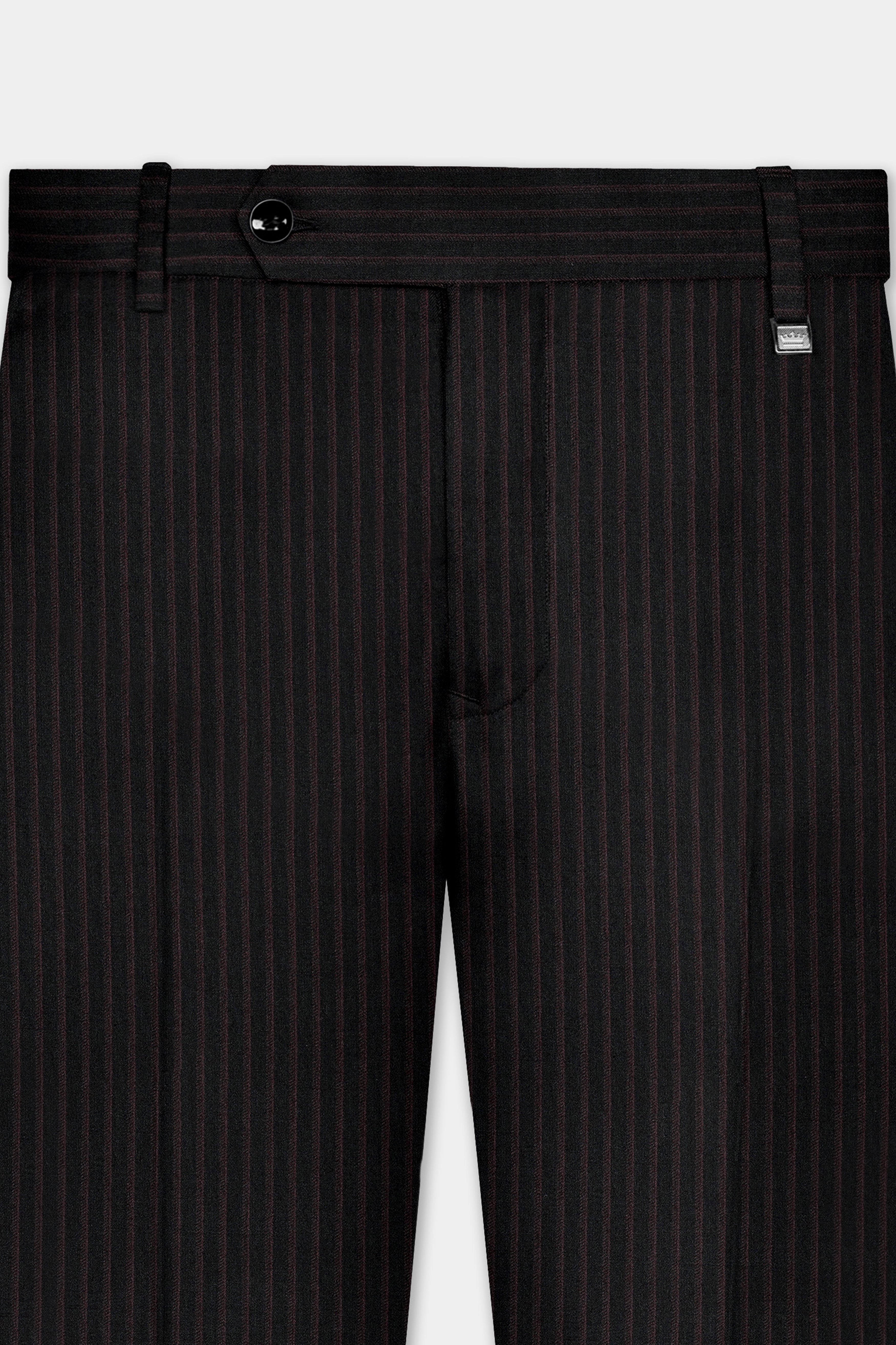 Jade Black With Iridium maroon Striped Wool Blend Stretchable Waistband Pant