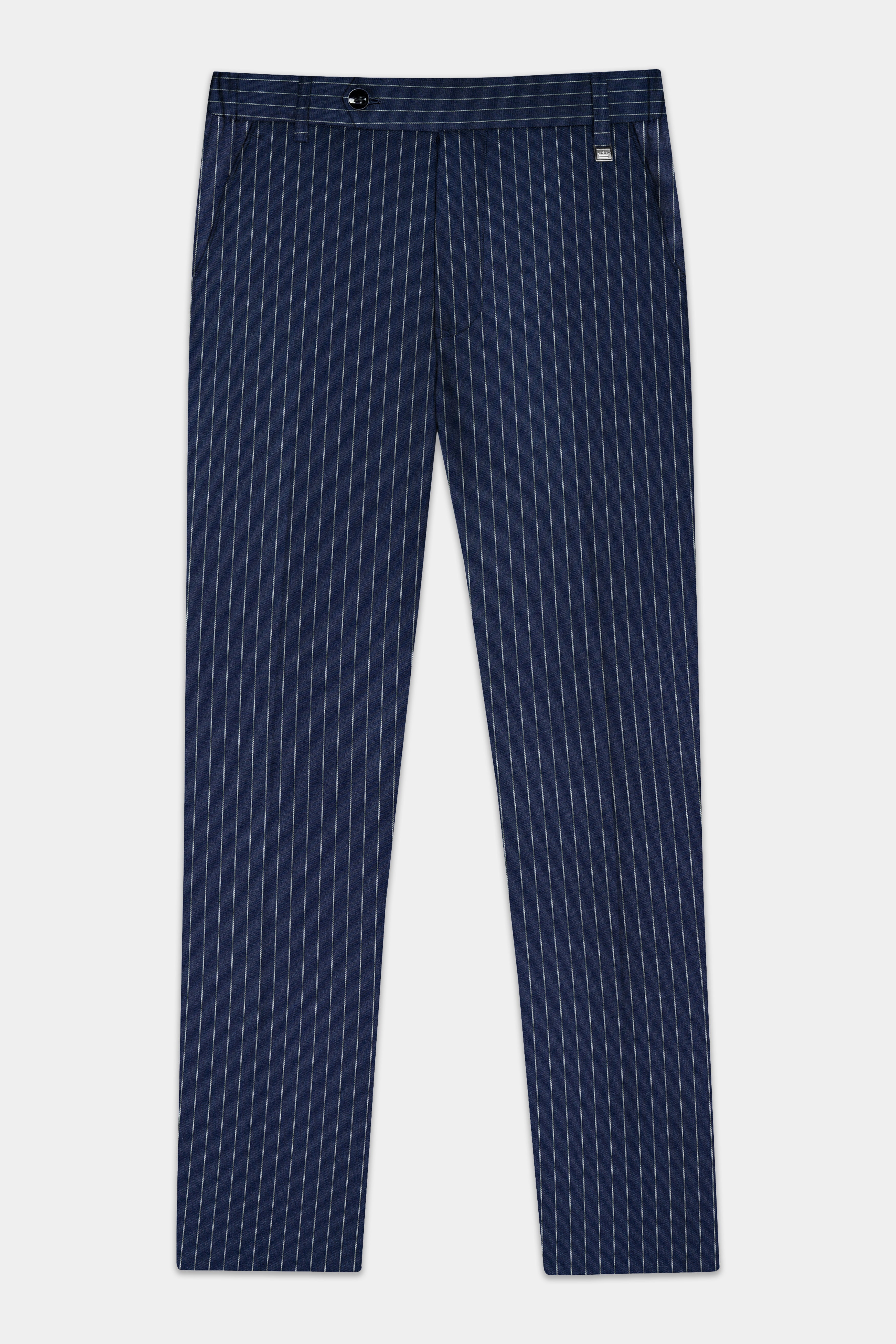 Vulcan Blue Striped Wool Blend Stretchable Waistband Pant