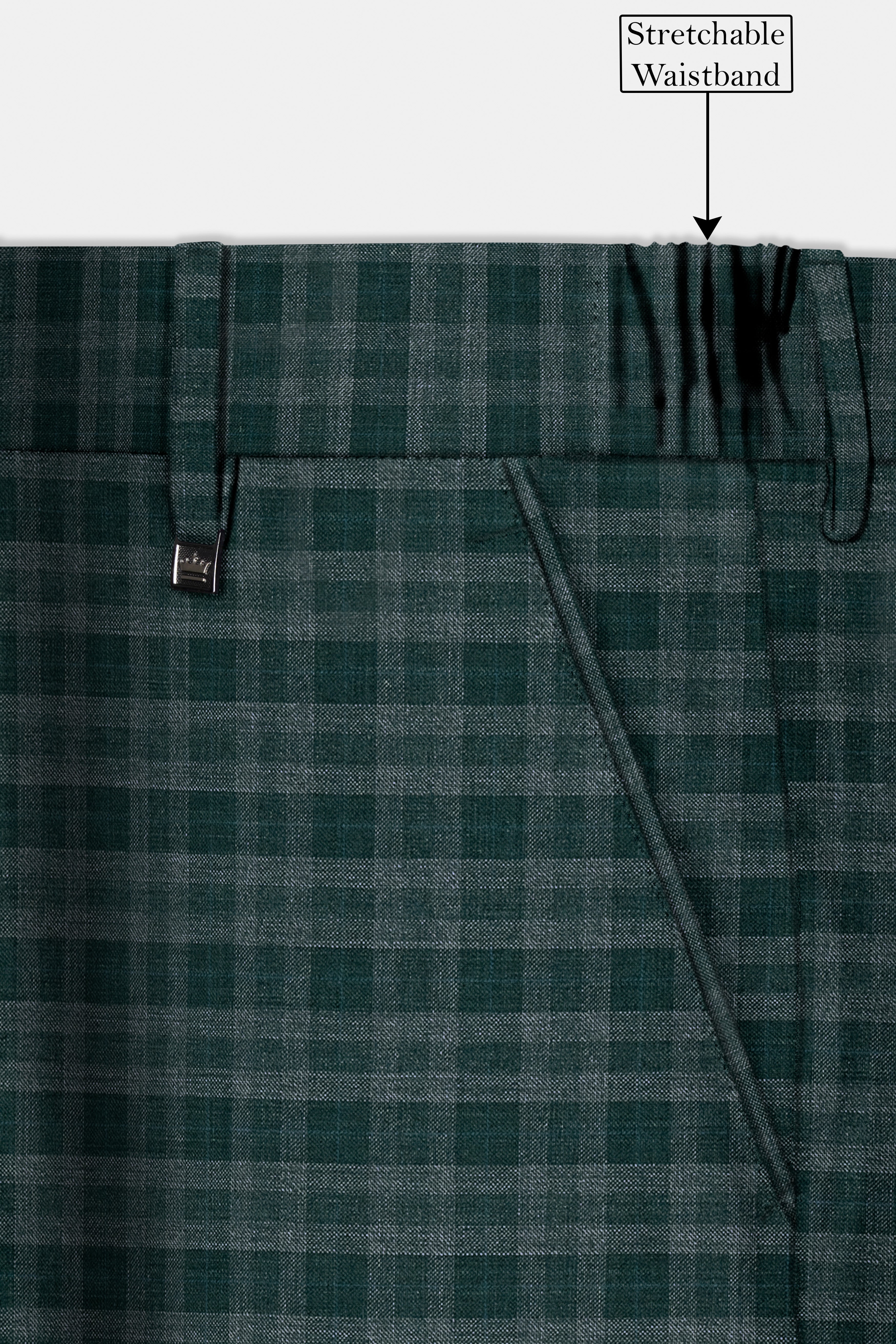 Firefly Green Plaid Wool Blend Stretchable Waistband Pant