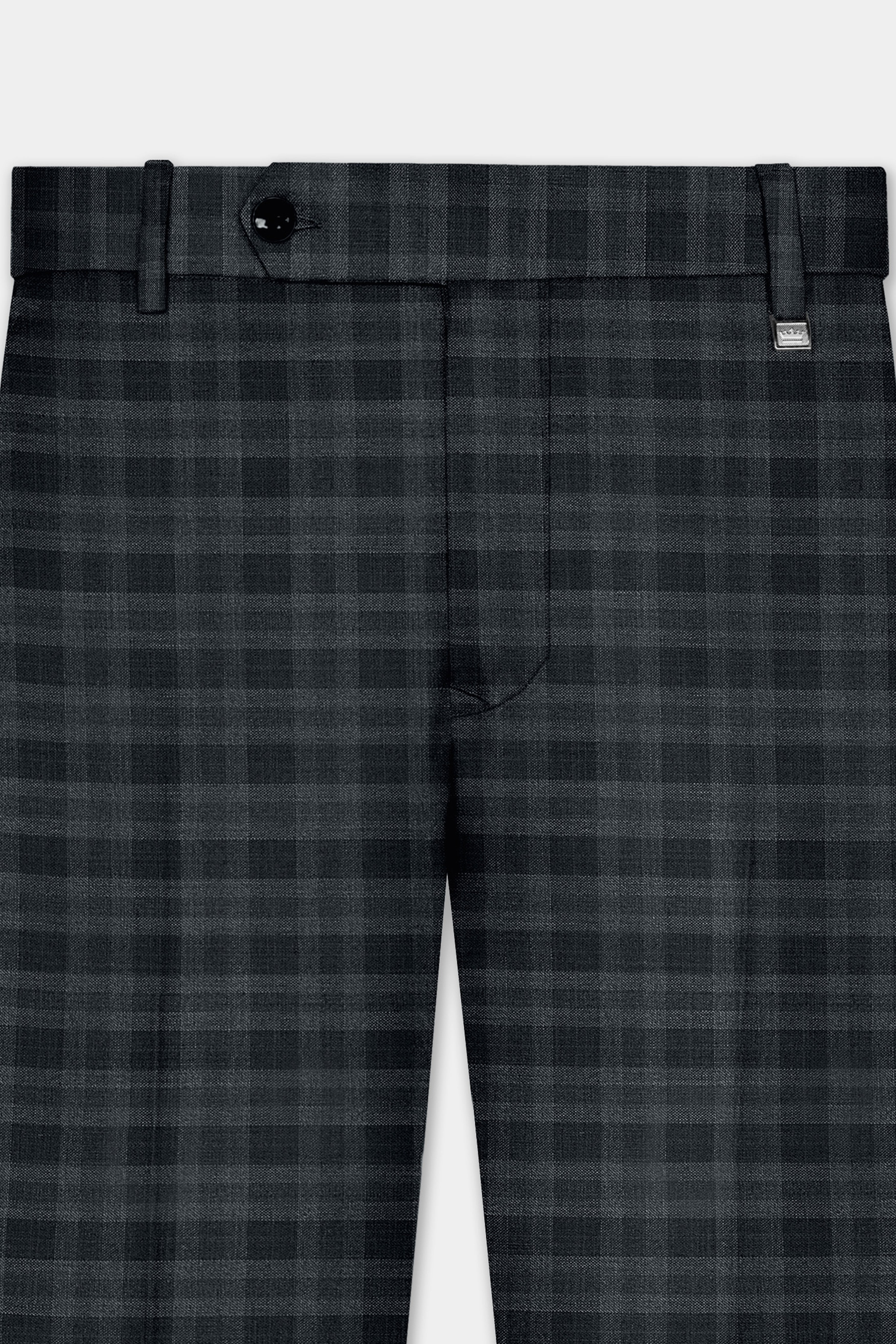 Bunker Gray With Vampire Plaid Wool Blend Stretchable Waistband Pant