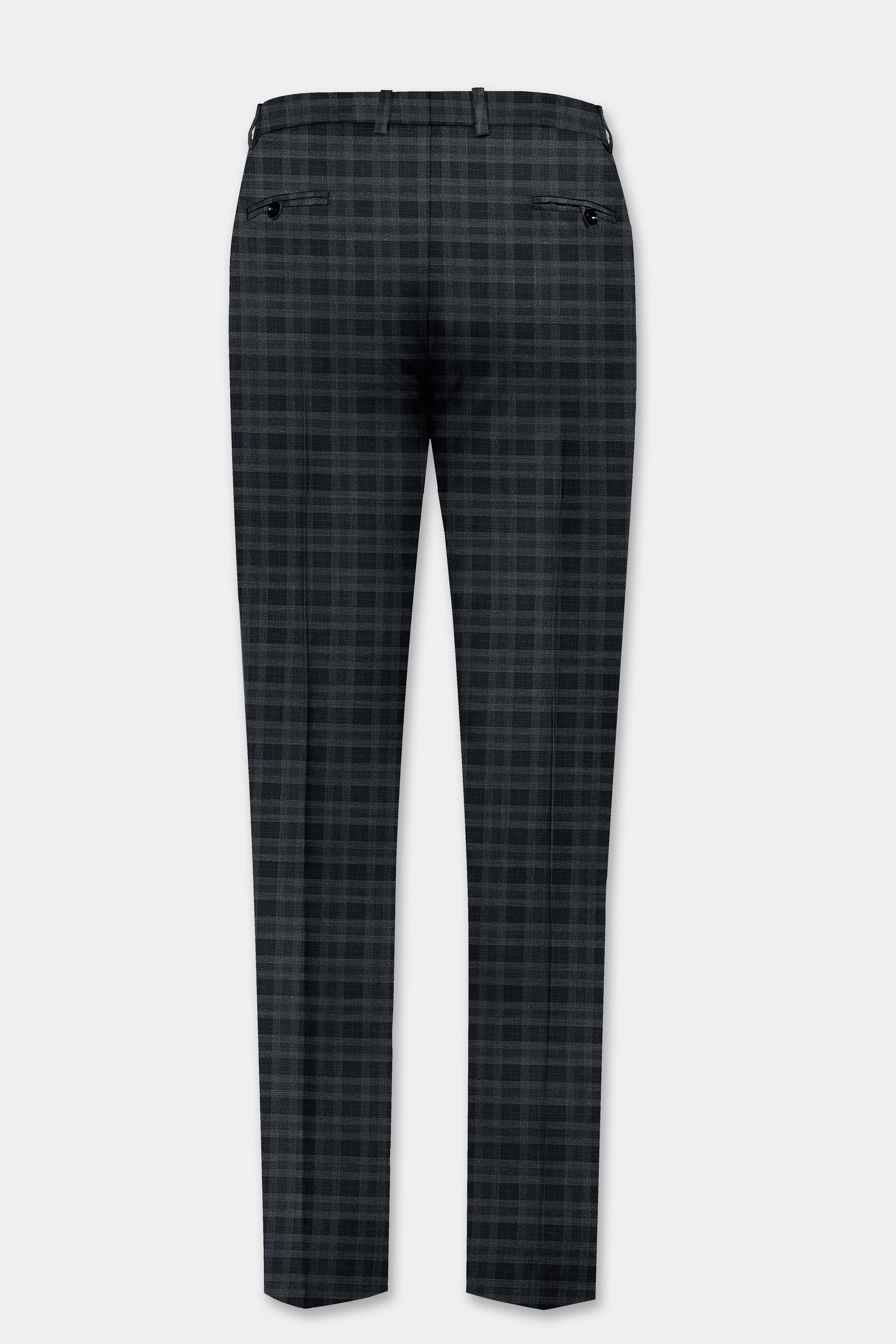 Bunker Gray With Vampire Plaid Wool Blend Stretchable Waistband Pant