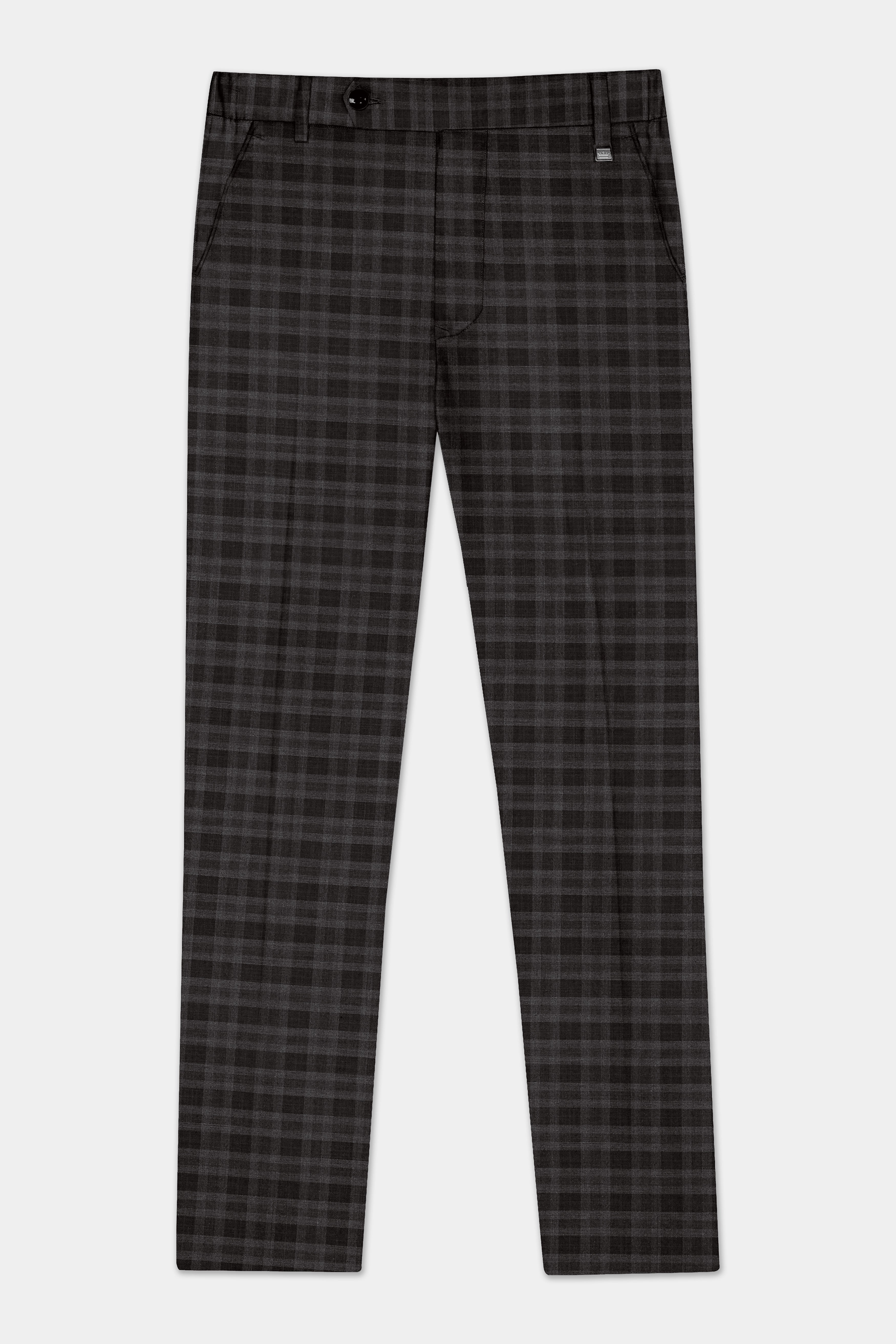 Zeus Brown With Emperor Plaid Wool Blend Stretchable Waistband Pant