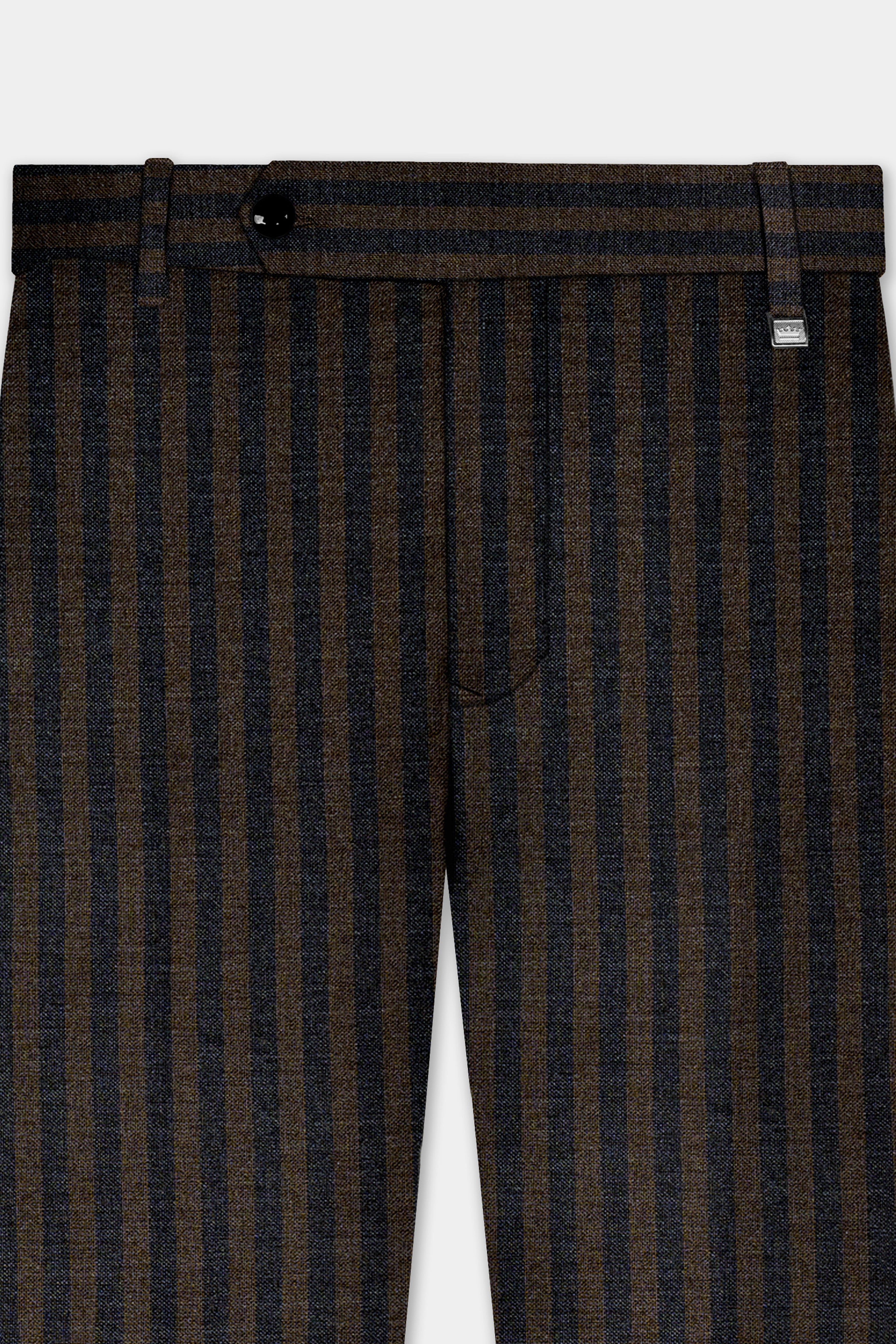 Taupe Brown With Jade Black Striped Wool Blend Pant