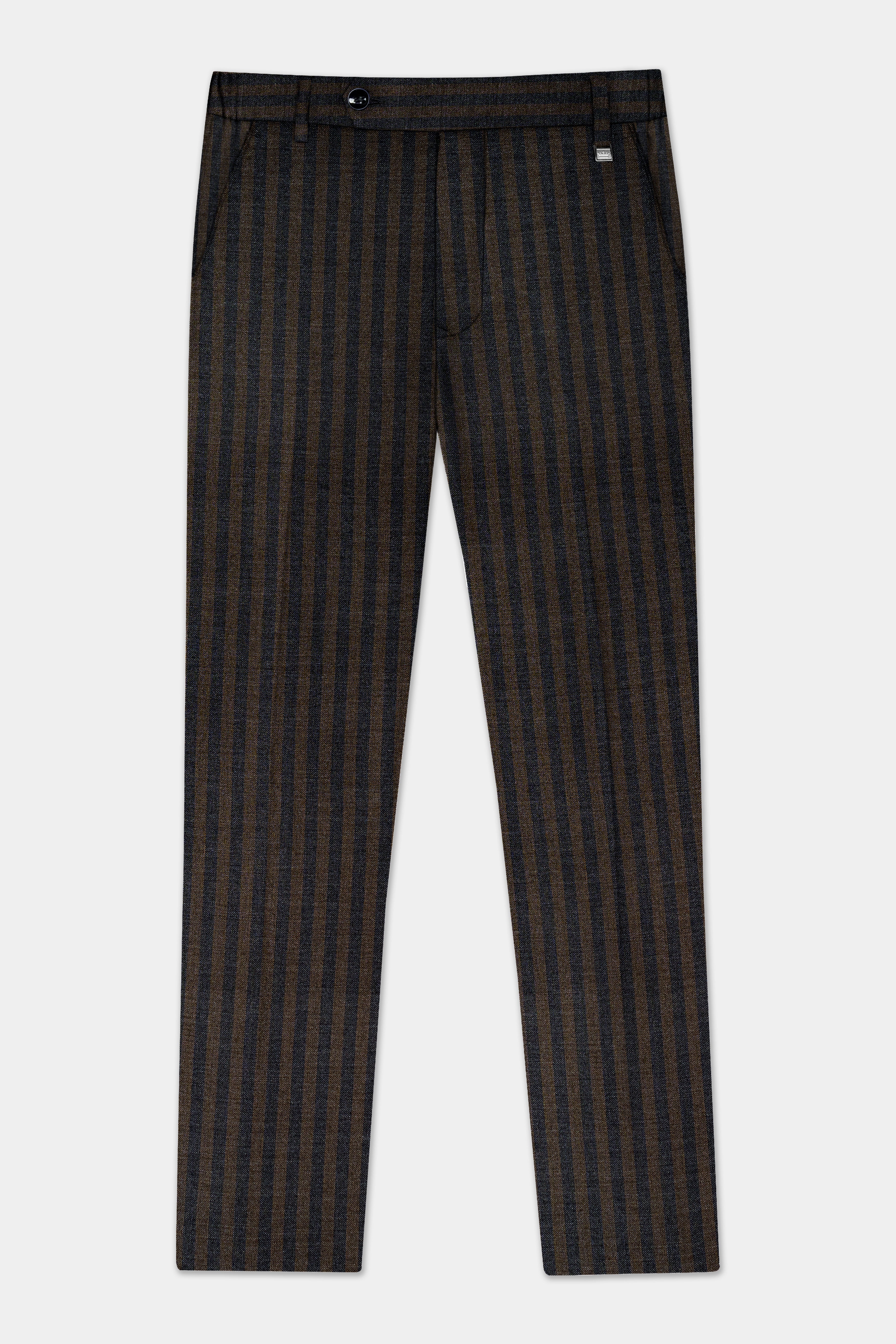 Taupe Brown With Jade Black Striped Wool Blend Pant