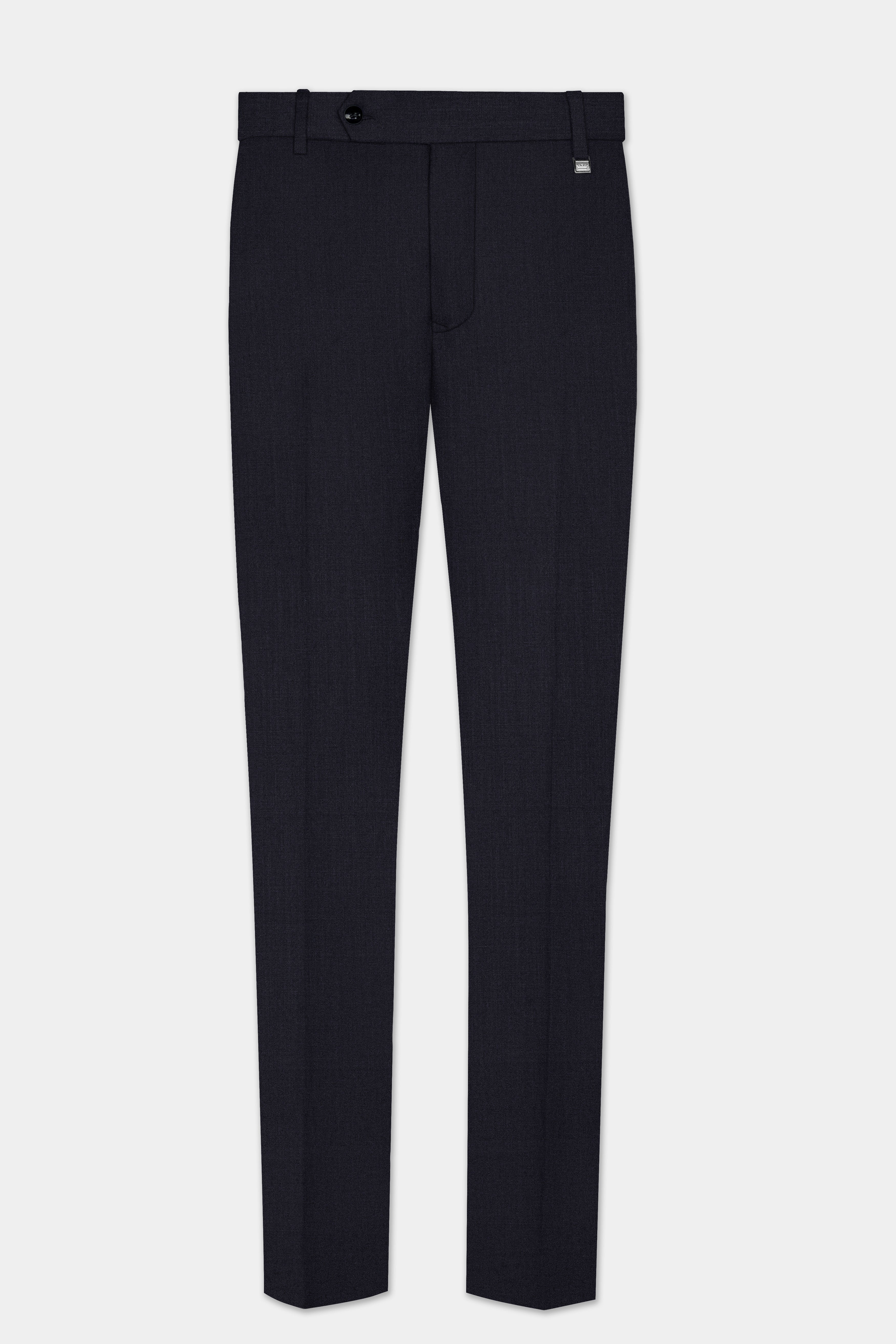 Mizzoni Blue Solid Wool Blend Stretchable Waistband Pant