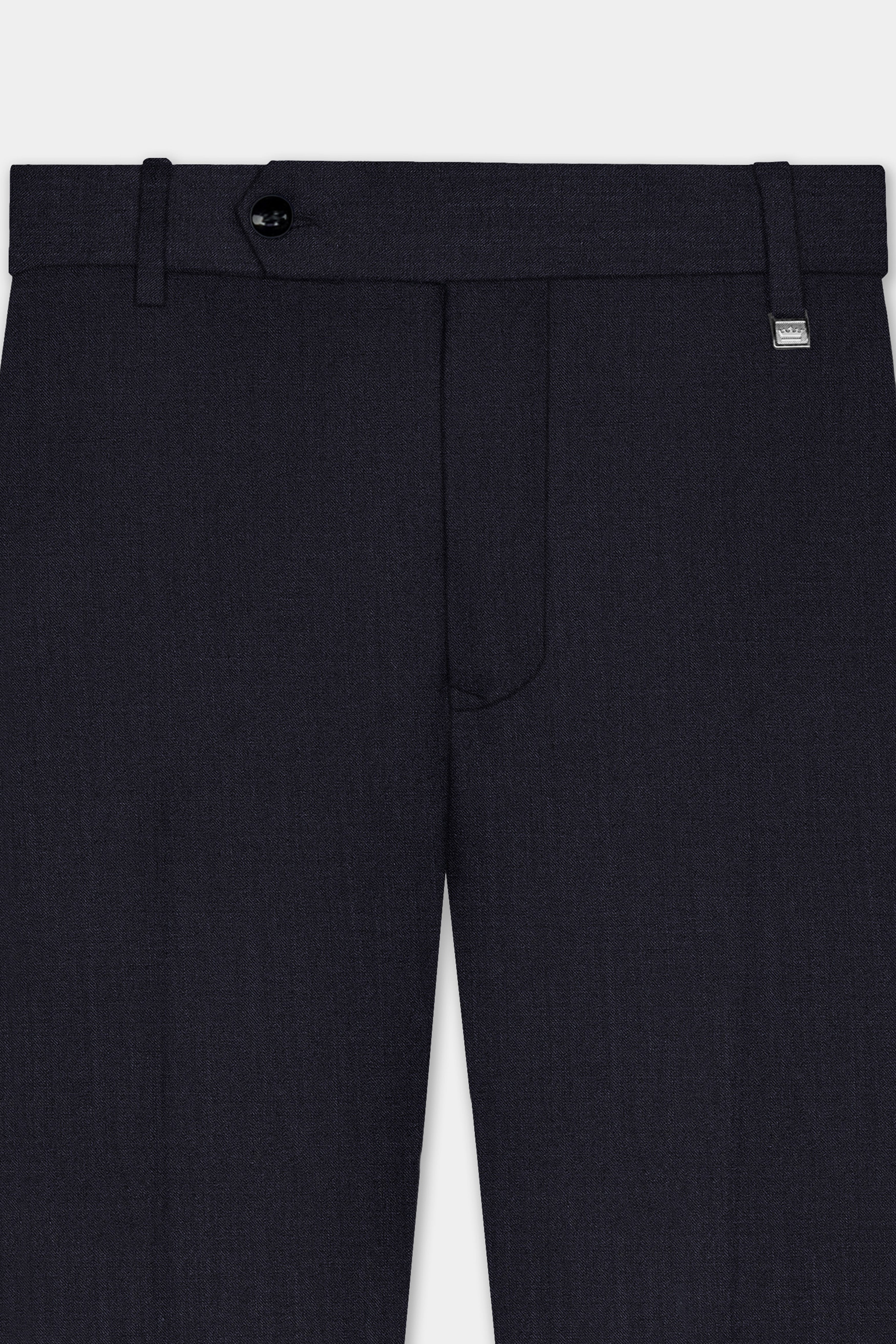 Mizzoni Blue Solid Wool Blend Stretchable Waistband Pant