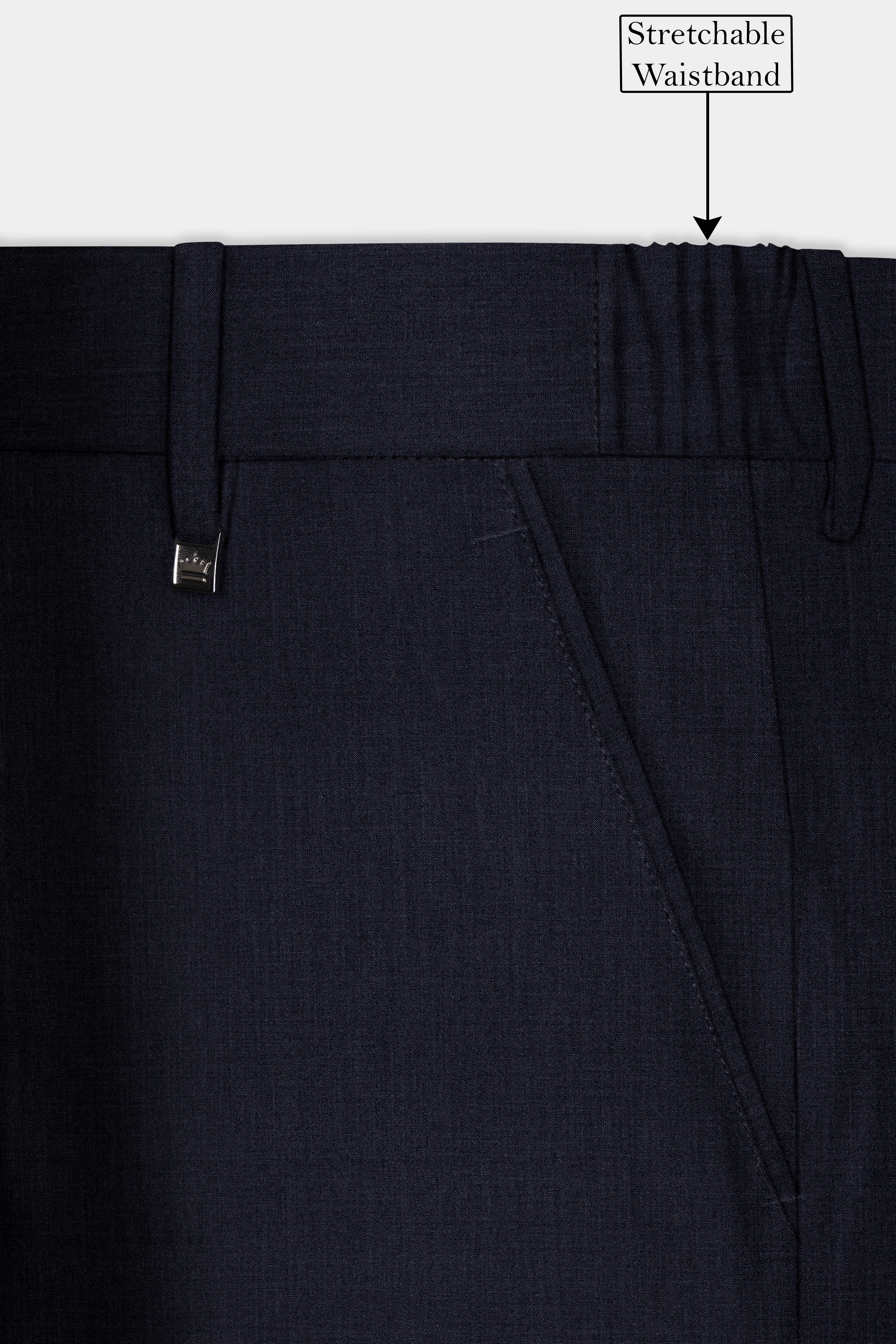 Mizzoni Blue Solid Wool Blend Stretchable Waistband Pant