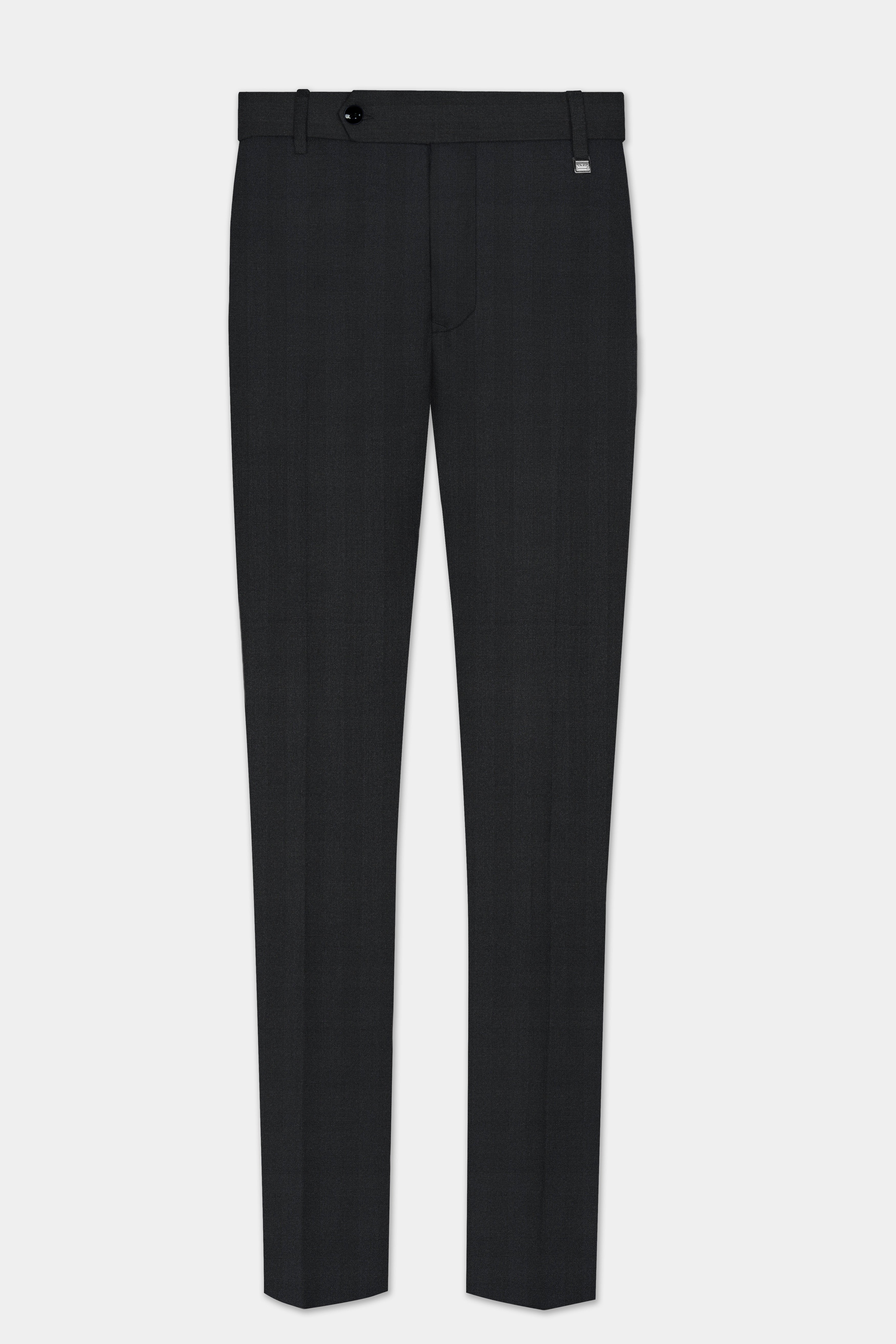 Vulcan Black Striped Wool Blend Stretchable Waistband Pant