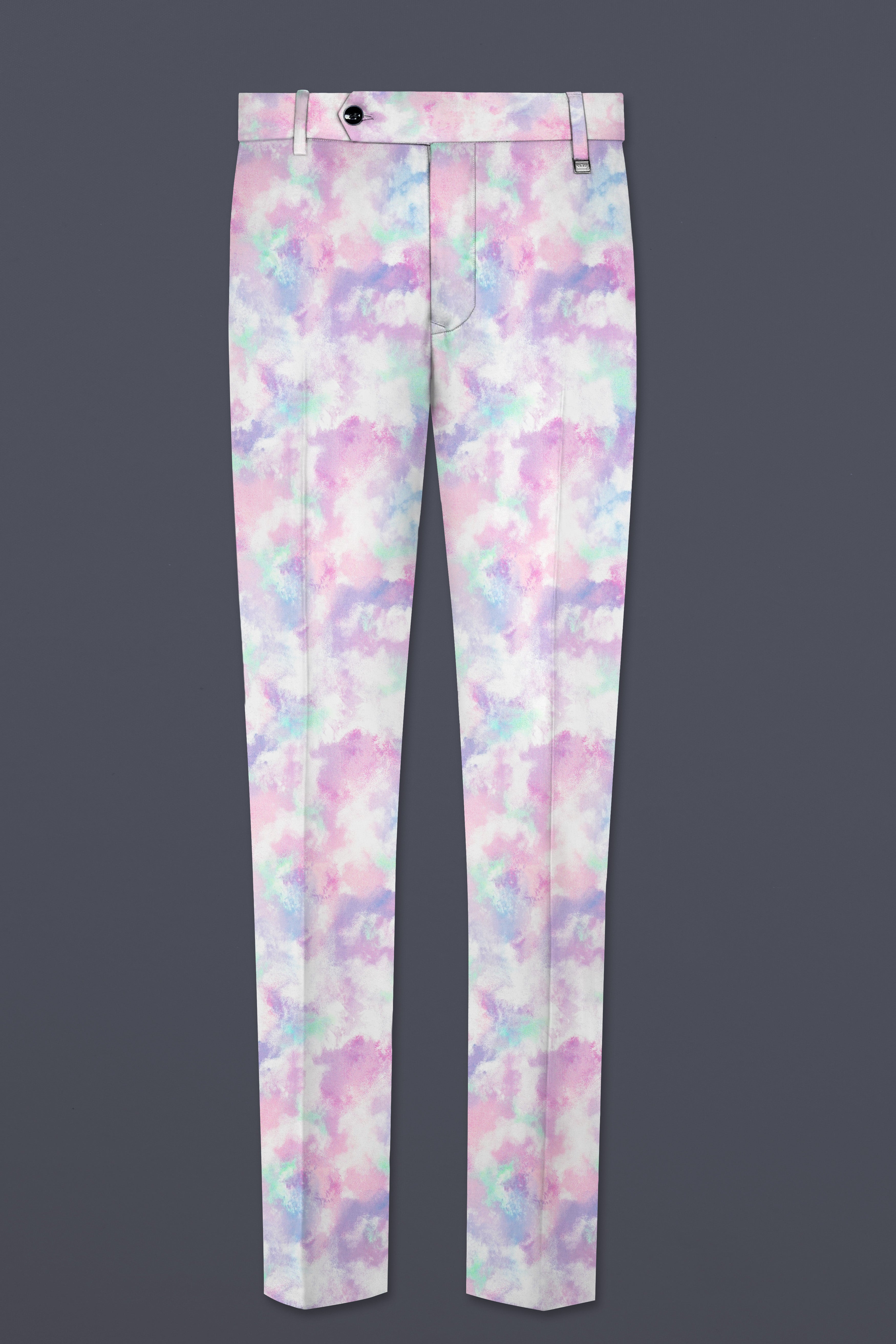 Thistle Pink And Wisteria Purple Multi Color cloud printed Cotton Stretchable Waistband Pant