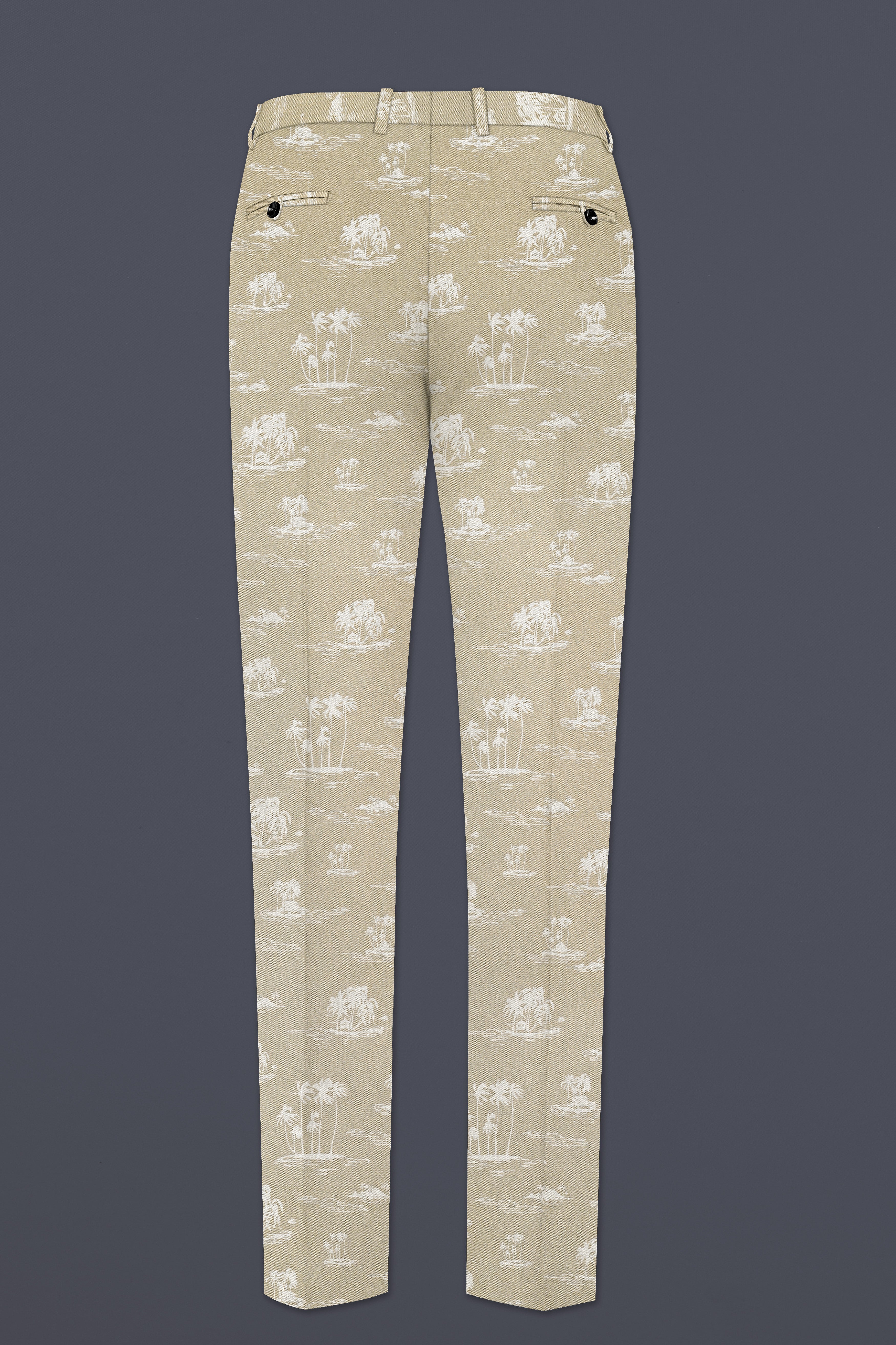 Malta Cream Coconut Tree Printed Cotton Stretchable Waistband Pant