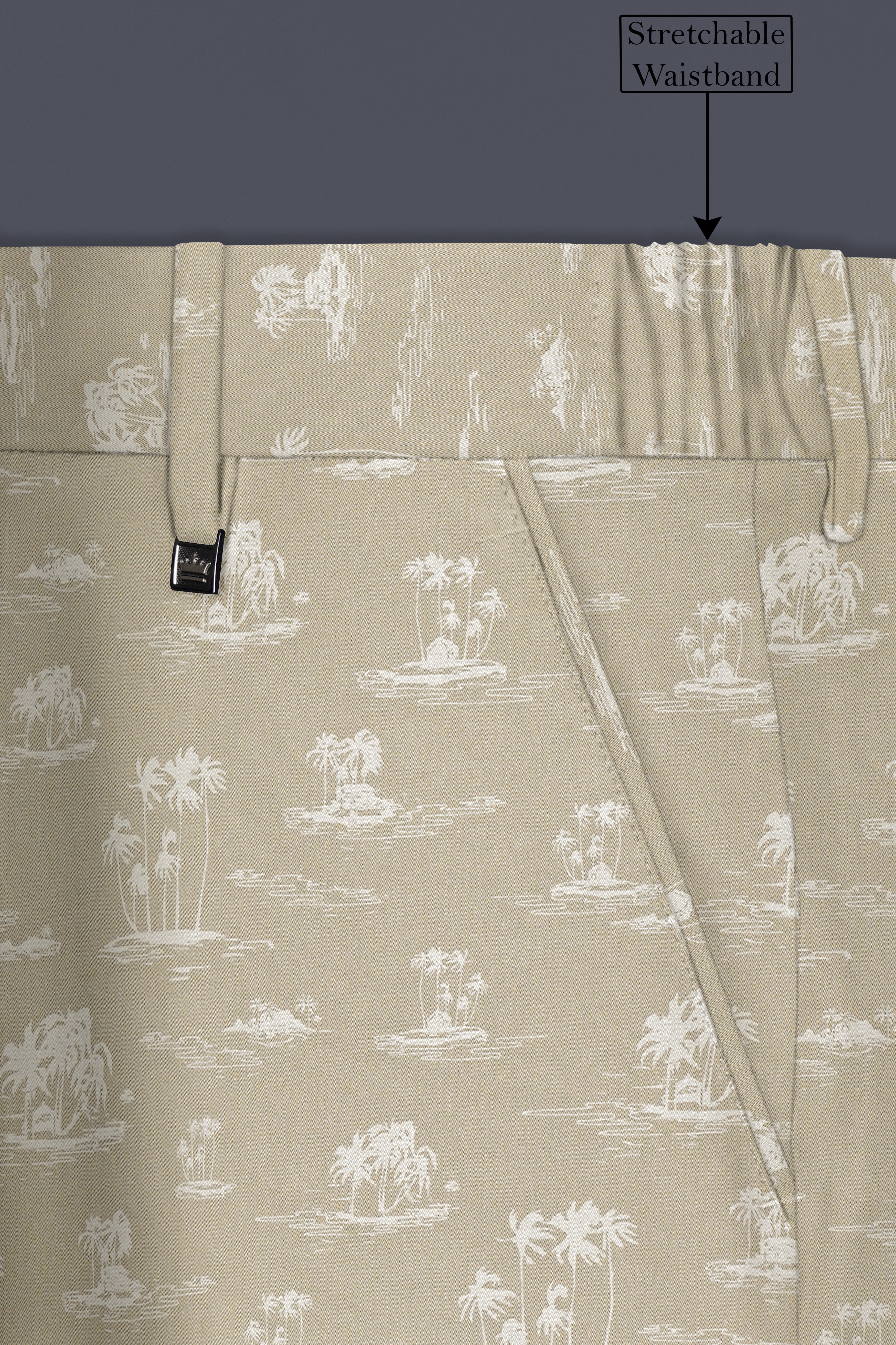 Malta Cream Coconut Tree Printed Cotton Stretchable Waistband Pant