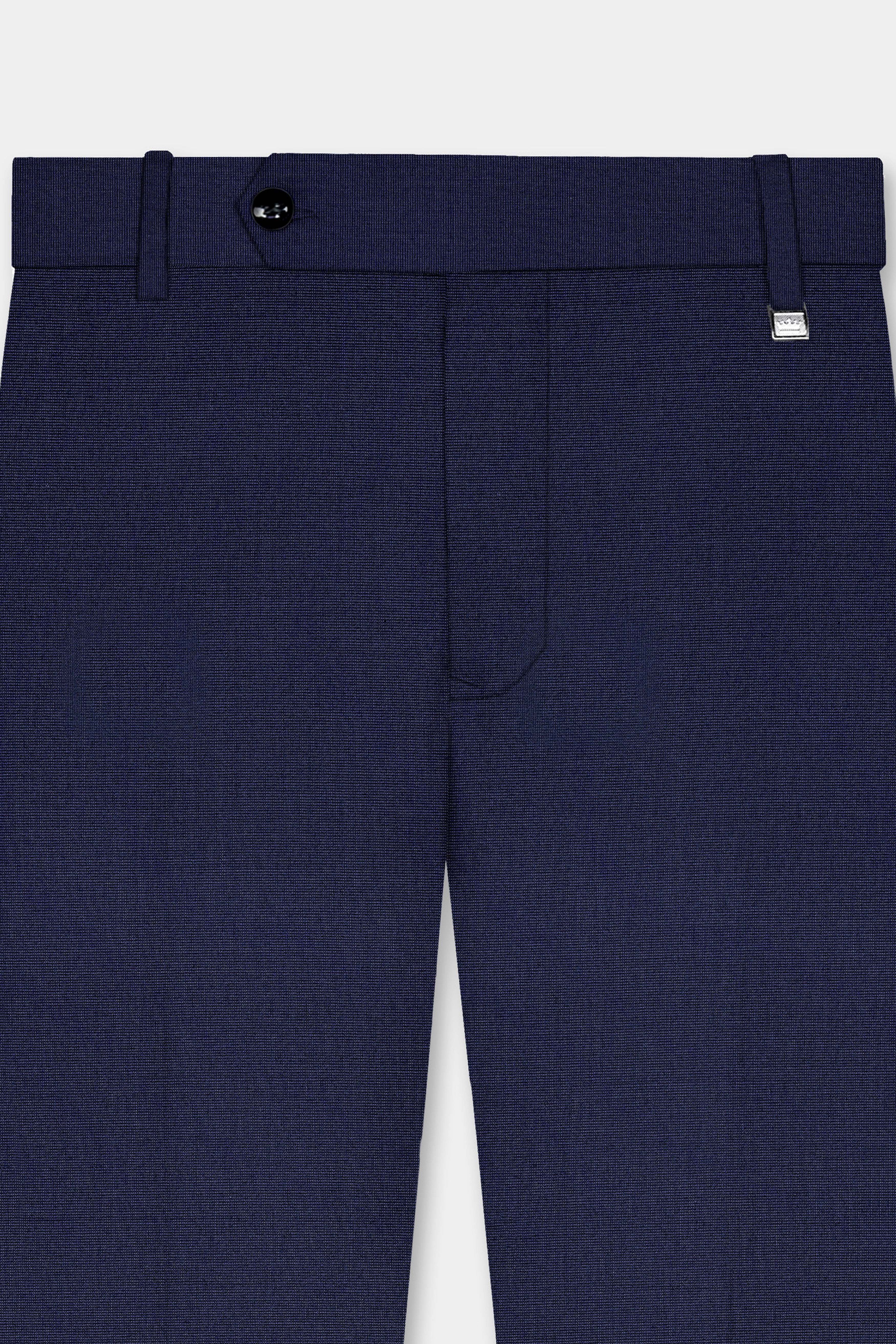 Firefly Blue Textured Wool Blend Stretchable Waistband Pant